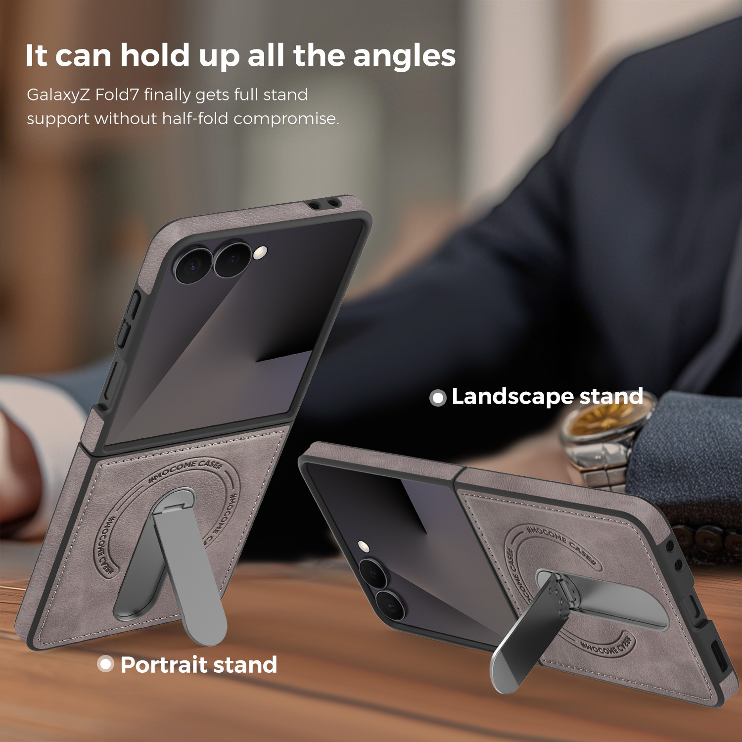 Compatible with Samsung Z Flip 8/7 phone case, 6/5 vegan leather, magnetic 360° rotating stand, 4/3 folding screen protective case