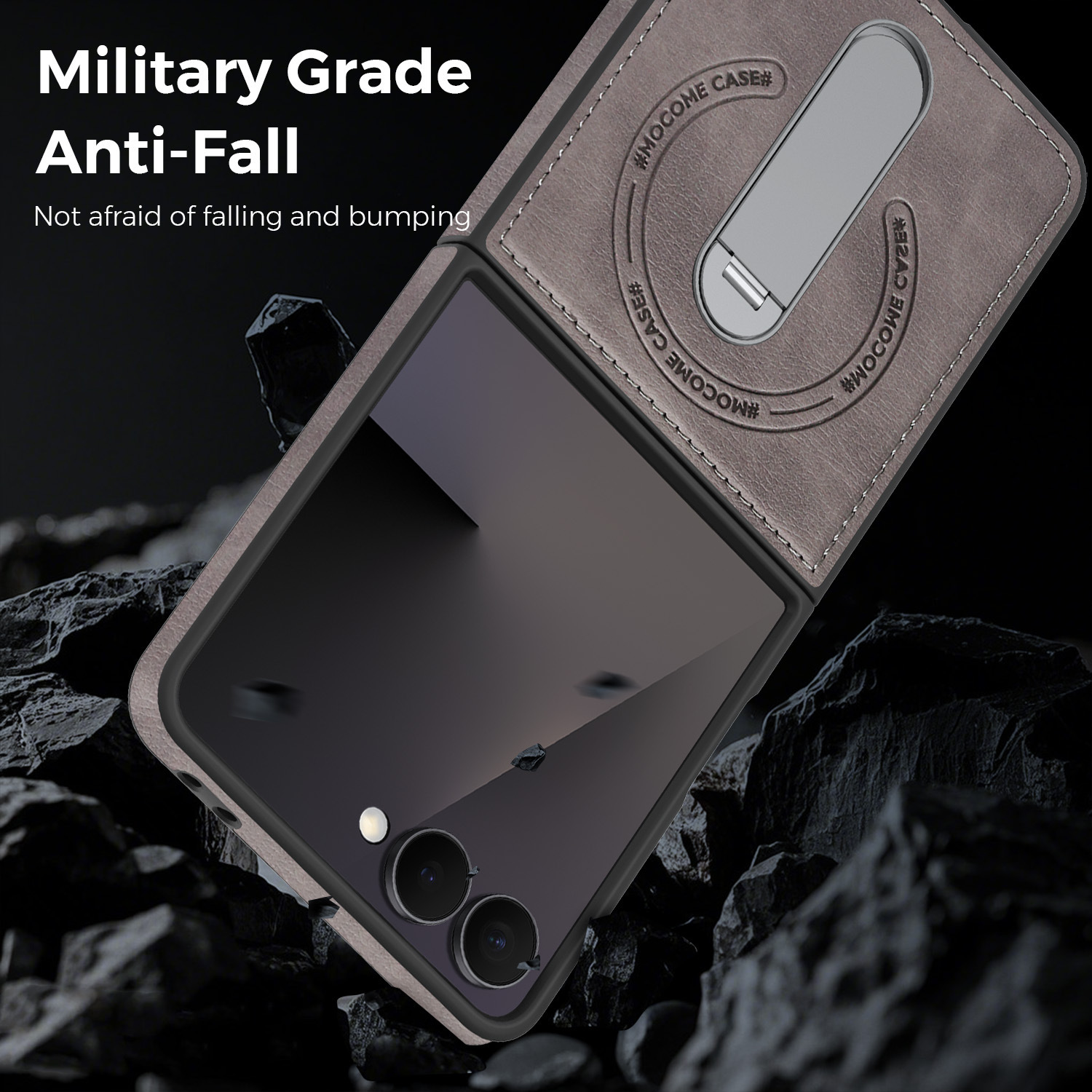 Compatible with Samsung Z Flip 8/7 phone case, 6/5 vegan leather, magnetic 360° rotating stand, 4/3 folding screen protective case