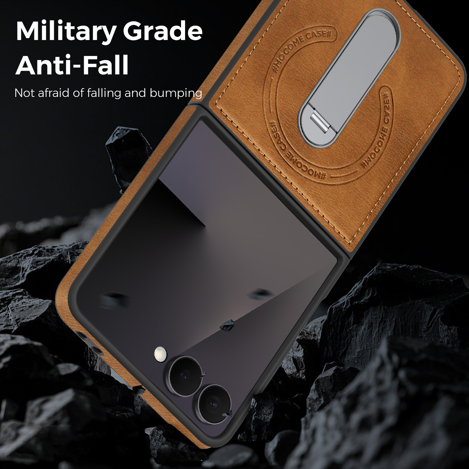 Compatible with Samsung Z Flip 8/7 phone case, 6/5 vegan leather, magnetic 360° rotating stand, 4/3 folding screen protective case