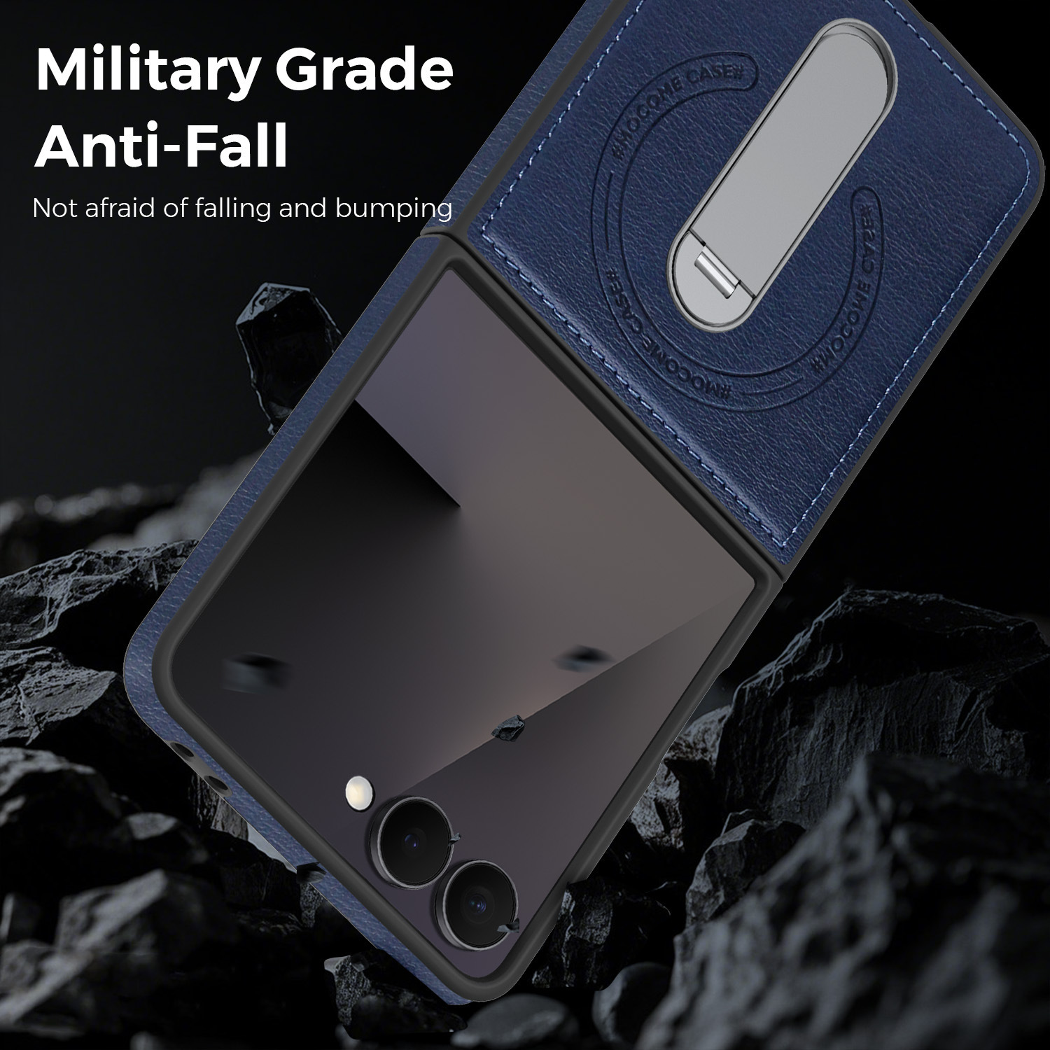 Compatible with Samsung Z Flip 8/7 phone case, 6/5 vegan leather, magnetic 360° rotating stand, 4/3 folding screen protective case