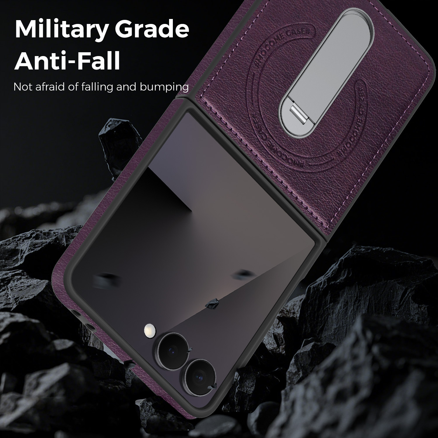 Compatible with Samsung Z Flip 8/7 phone case, 6/5 vegan leather, magnetic 360° rotating stand, 4/3 folding screen protective case