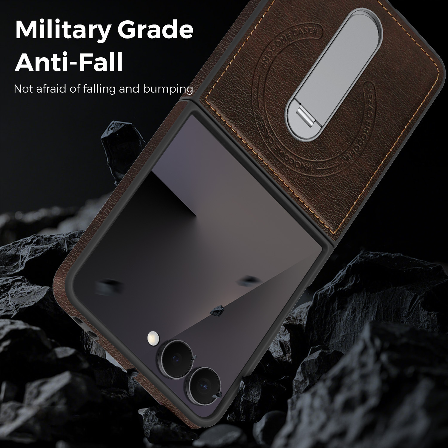 Compatible with Samsung Z Flip 8/7 phone case, 6/5 vegan leather, magnetic 360° rotating stand, 4/3 folding screen protective case
