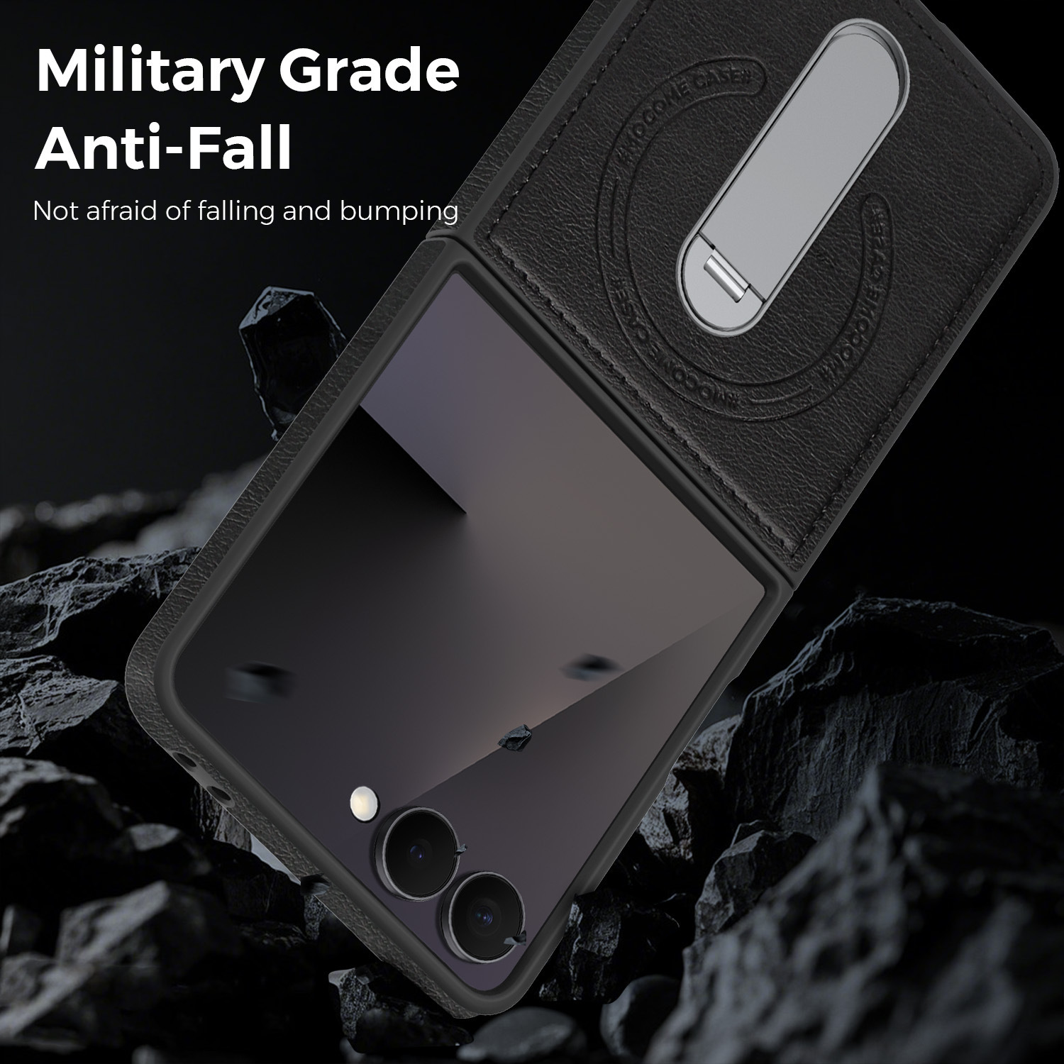 Compatible with Samsung Z Flip 8/7 phone case, 6/5 vegan leather, magnetic 360° rotating stand, 4/3 folding screen protective case