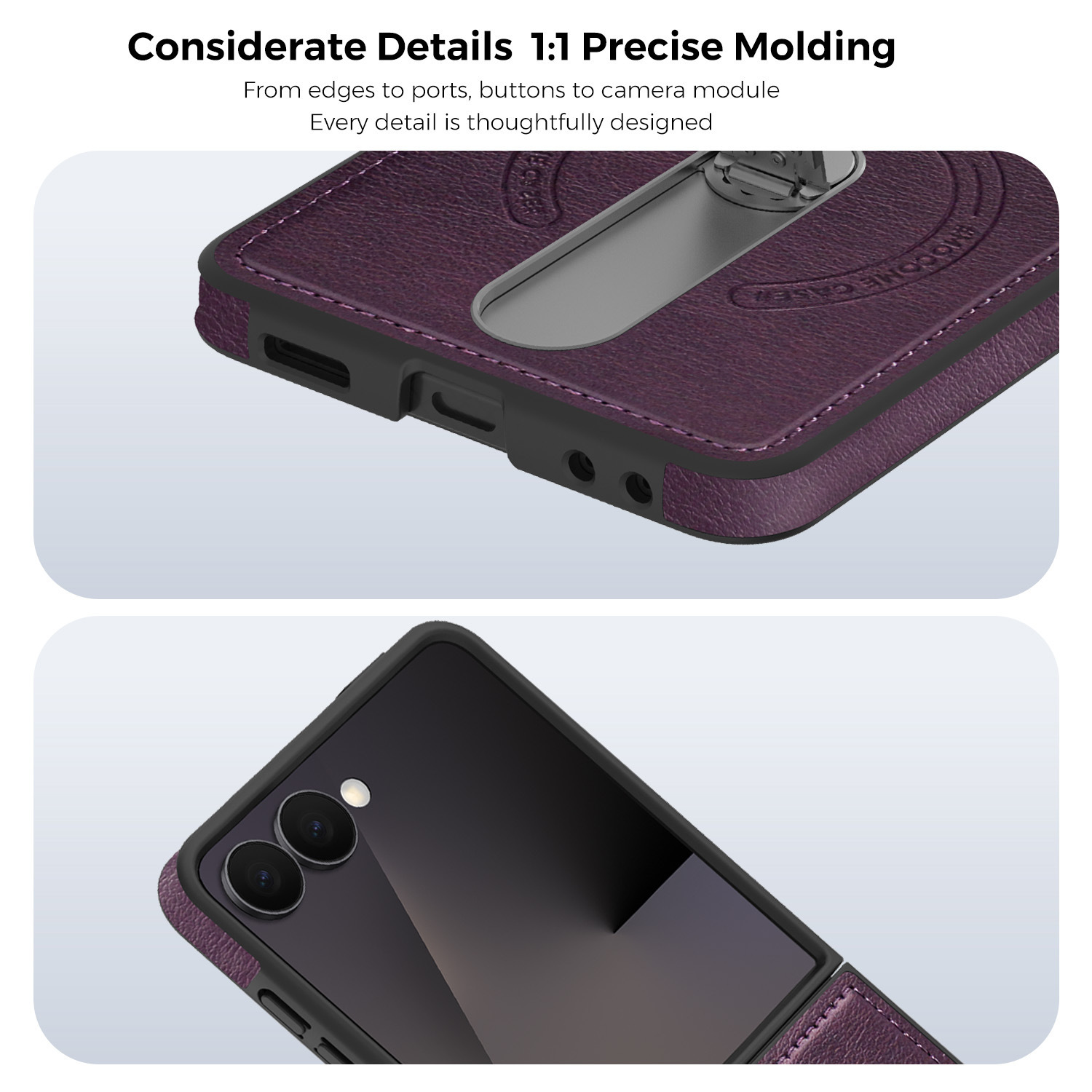 Compatible with Samsung Z Flip 8/7 phone case, 6/5 vegan leather, magnetic 360° rotating stand, 4/3 folding screen protective case