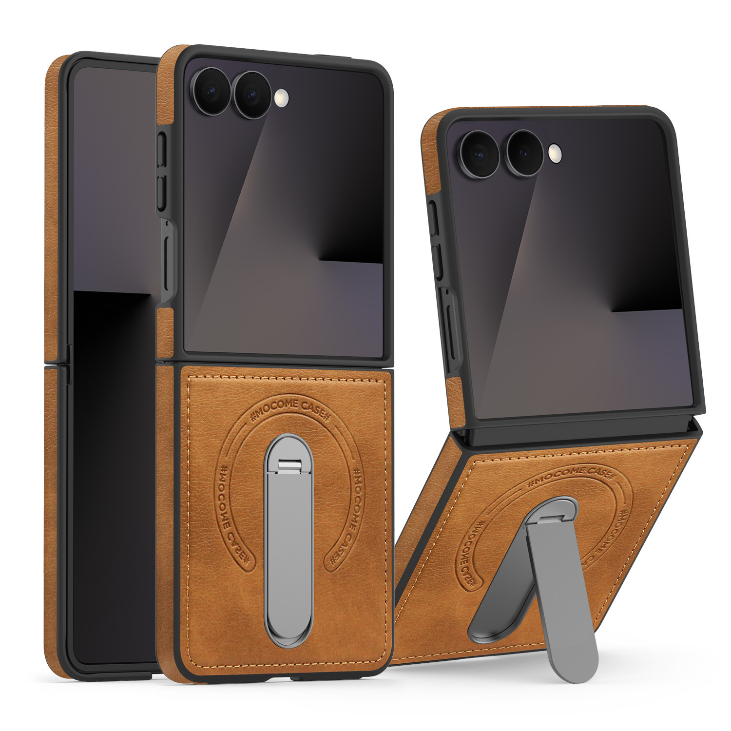Compatible with Samsung Z Flip 8/7 phone case, 6/5 vegan leather, magnetic 360° rotating stand, 4/3 folding screen protective case