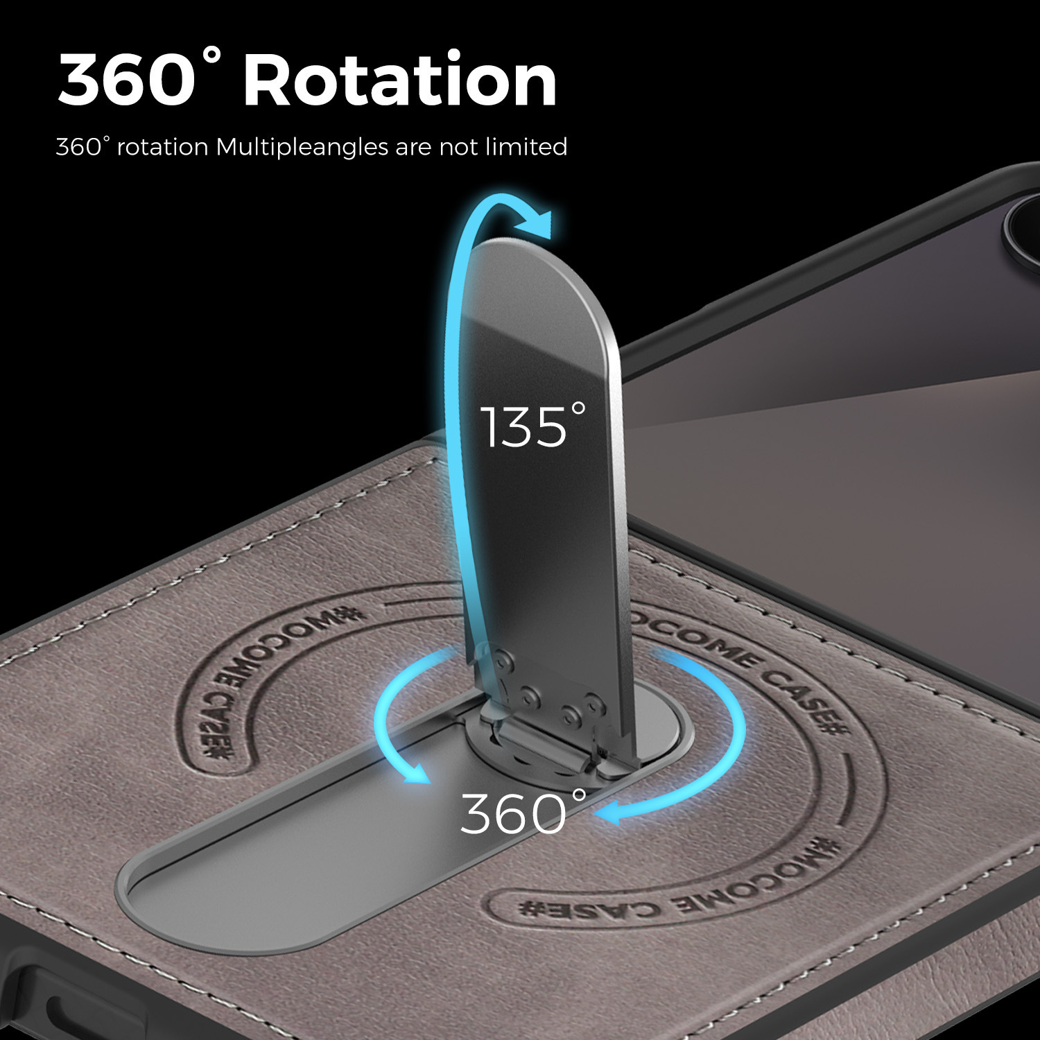 Compatible with Samsung Z Flip 8/7 phone case, 6/5 vegan leather, magnetic 360° rotating stand, 4/3 folding screen protective case