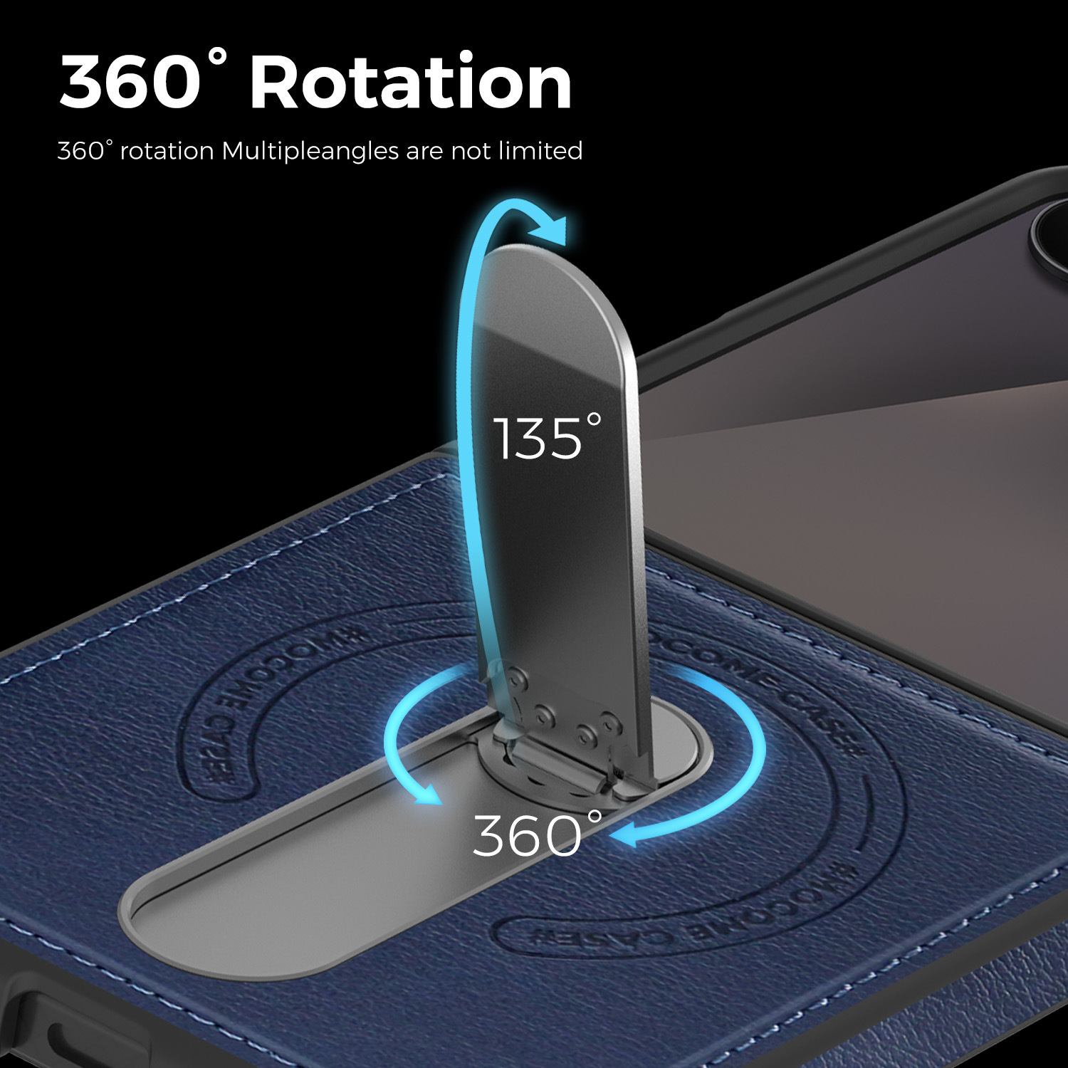 Compatible with Samsung Z Flip 8/7 phone case, 6/5 vegan leather, magnetic 360° rotating stand, 4/3 folding screen protective case