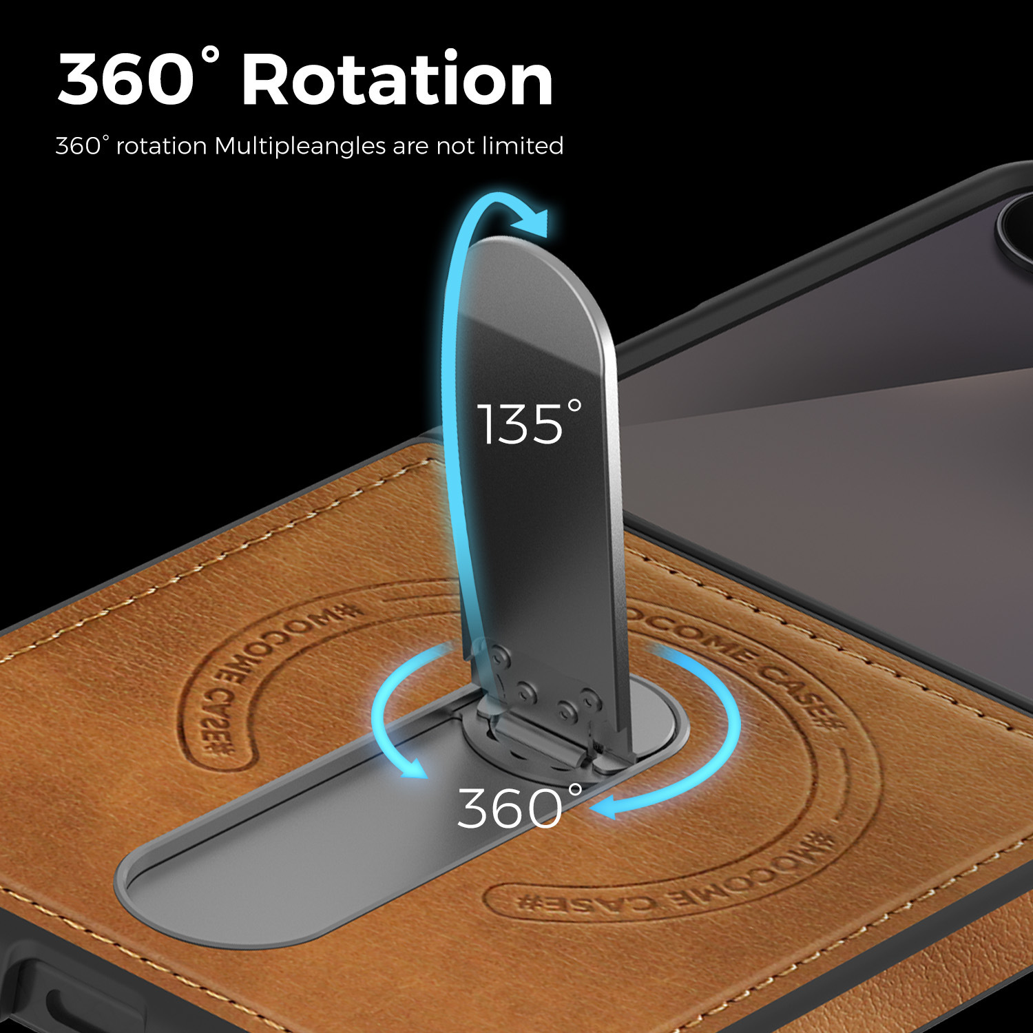 Compatible with Samsung Z Flip 8/7 phone case, 6/5 vegan leather, magnetic 360° rotating stand, 4/3 folding screen protective case