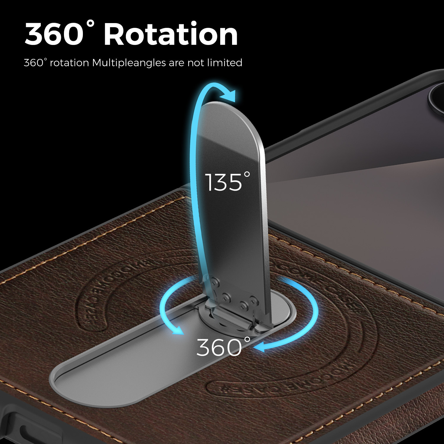 Compatible with Samsung Z Flip 8/7 phone case, 6/5 vegan leather, magnetic 360° rotating stand, 4/3 folding screen protective case