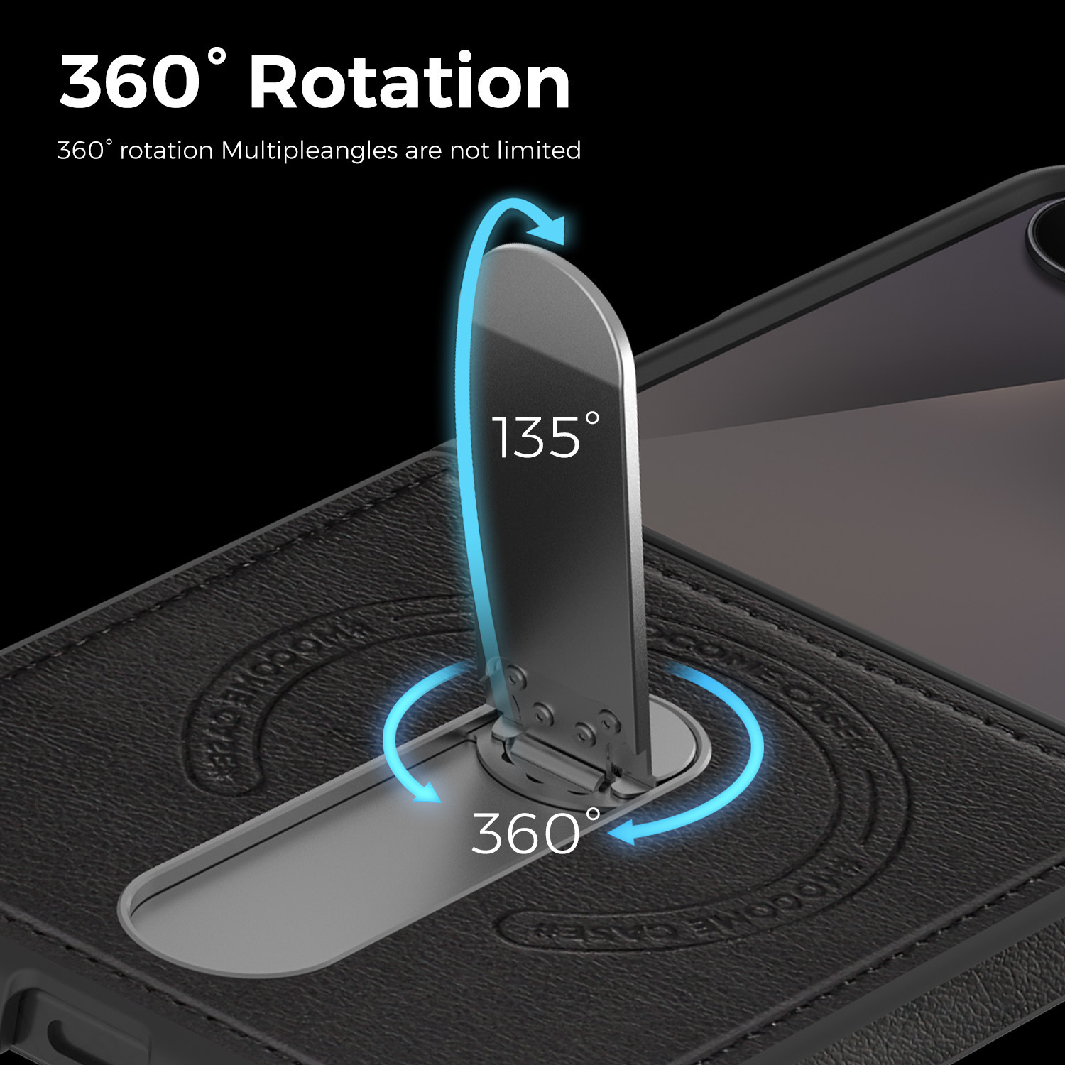 Compatible with Samsung Z Flip 8/7 phone case, 6/5 vegan leather, magnetic 360° rotating stand, 4/3 folding screen protective case