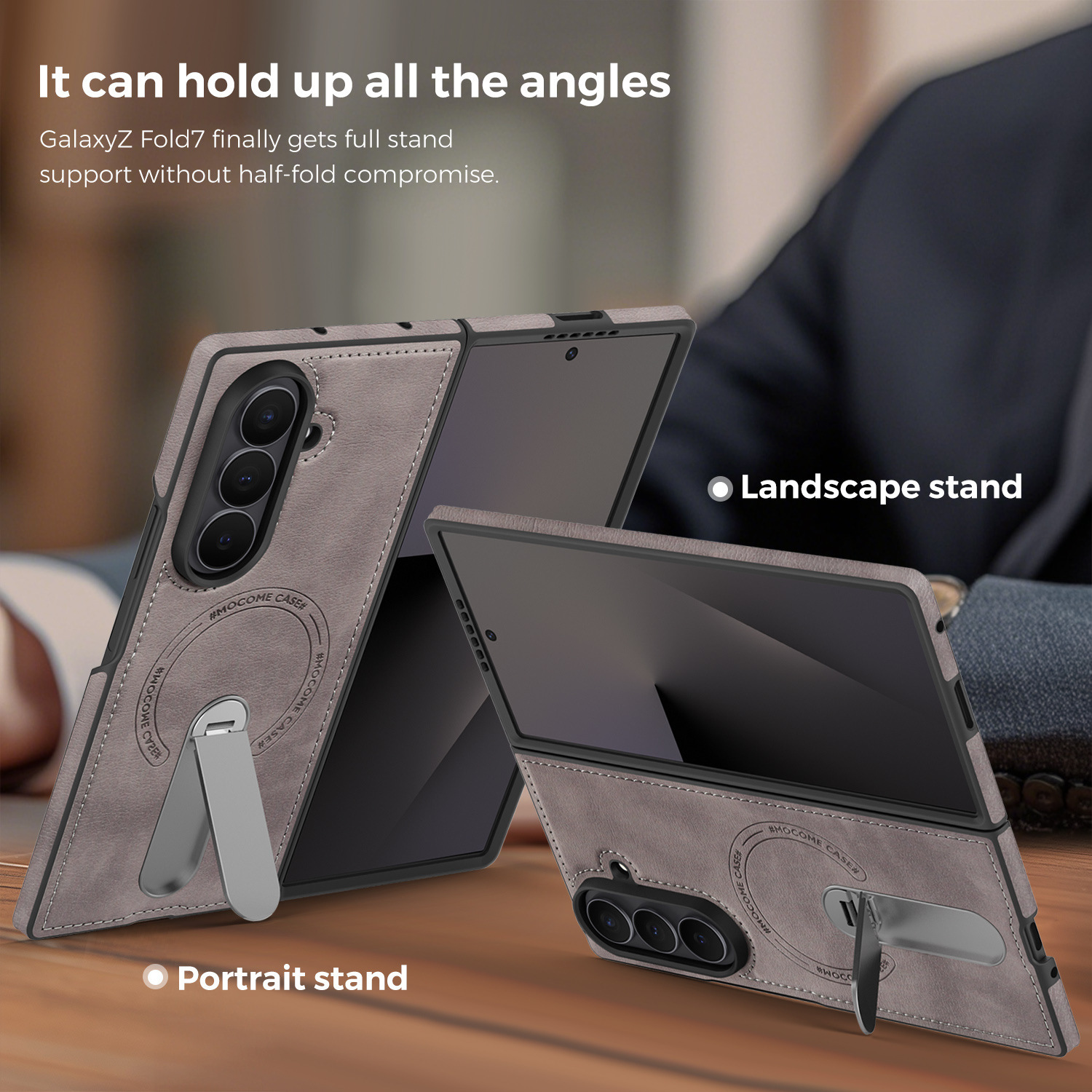 Compatible with Samsung Z Flip 8/7 phone case, 6/5 vegan leather, magnetic 360° rotating stand, 4/3 folding screen protective case