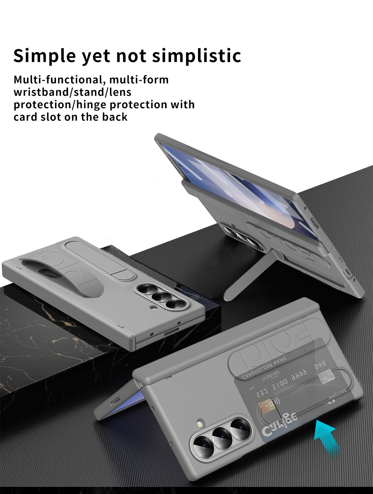Compatible with Samsung Z Fold8U phone case, 7/6 SIM card slot, wrist strap, stand, hinge, 5/4 case, full-coverage protective case.