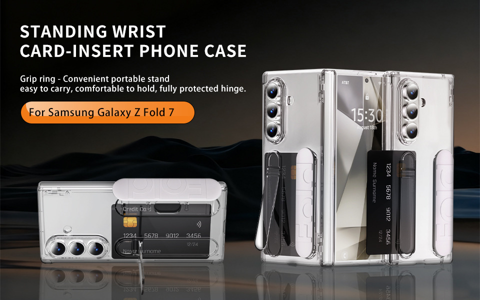 Compatible with Samsung Z Fold8U phone case, 7/6 SIM card slot, wrist strap, stand, hinge, 5/4 case, full-coverage protective case.