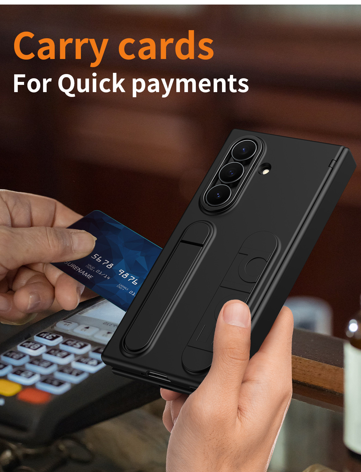 Compatible with Samsung Z Fold8U phone case, 7/6 SIM card slot, wrist strap, stand, hinge, 5/4 case, full-coverage protective case.