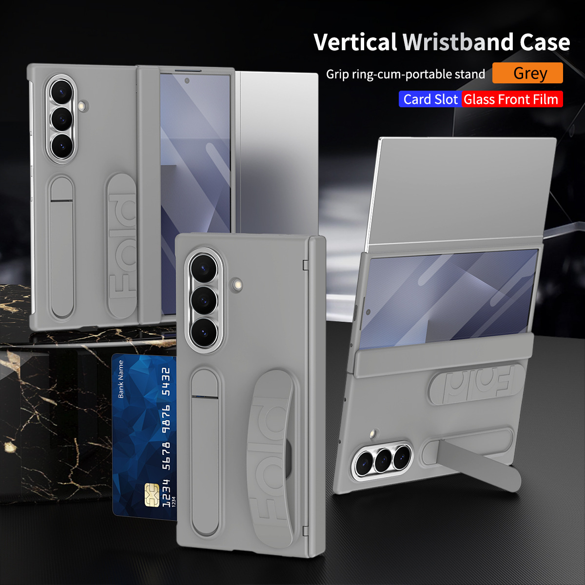 Compatible with Samsung Z Fold8U phone case, 7/6 SIM card slot, wrist strap, stand, hinge, 5/4 case, full-coverage protective case.