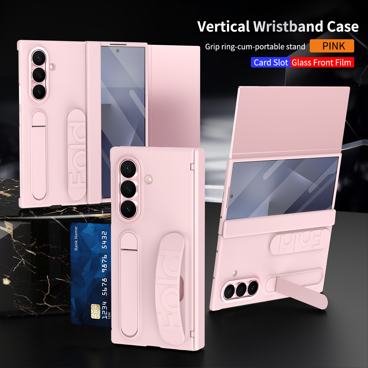 Compatible with Samsung Z Fold8U phone case, 7/6 SIM card slot, wrist strap, stand, hinge, 5/4 case, full-coverage protective case.
