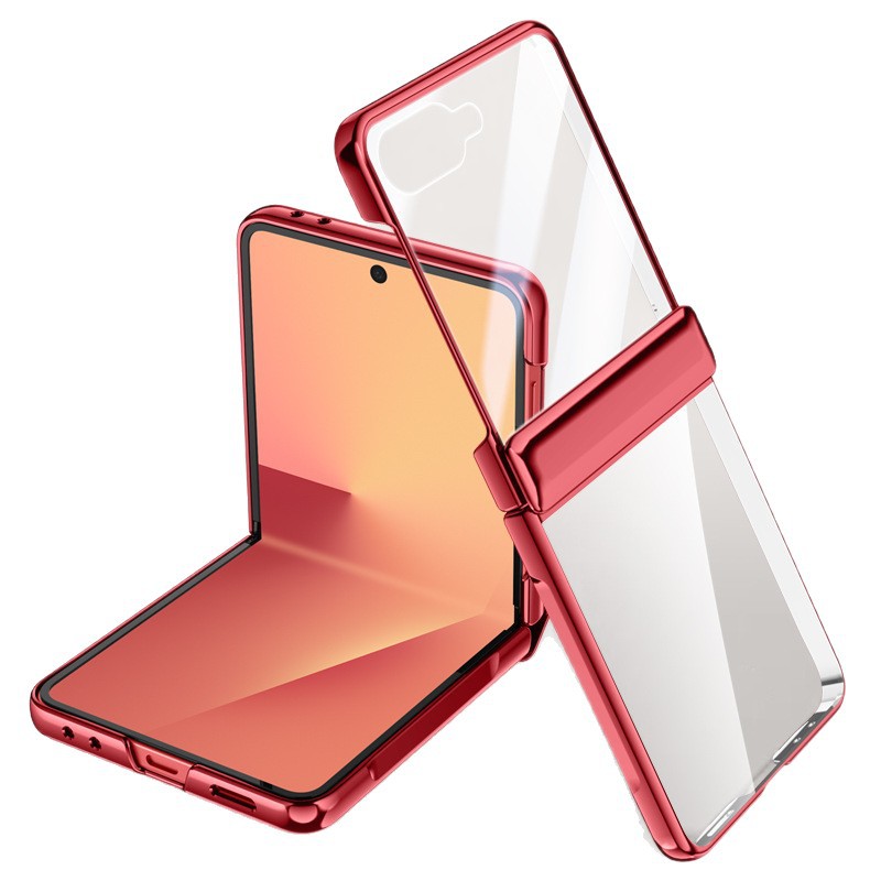 Compatible with Samsung Z Flip 8/7 phone case, transparent electroplated, wireless charging, magnetic clasp, film, hinge, full-coverage protective case.