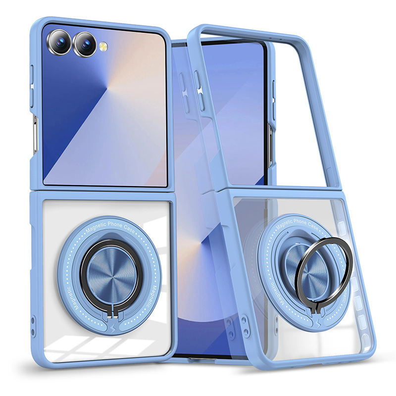 Compatible with Samsung Z Flip 7/6/5 phone case, 360° rotating stand, magnetic wireless charging, transparent drop-proof protective case.