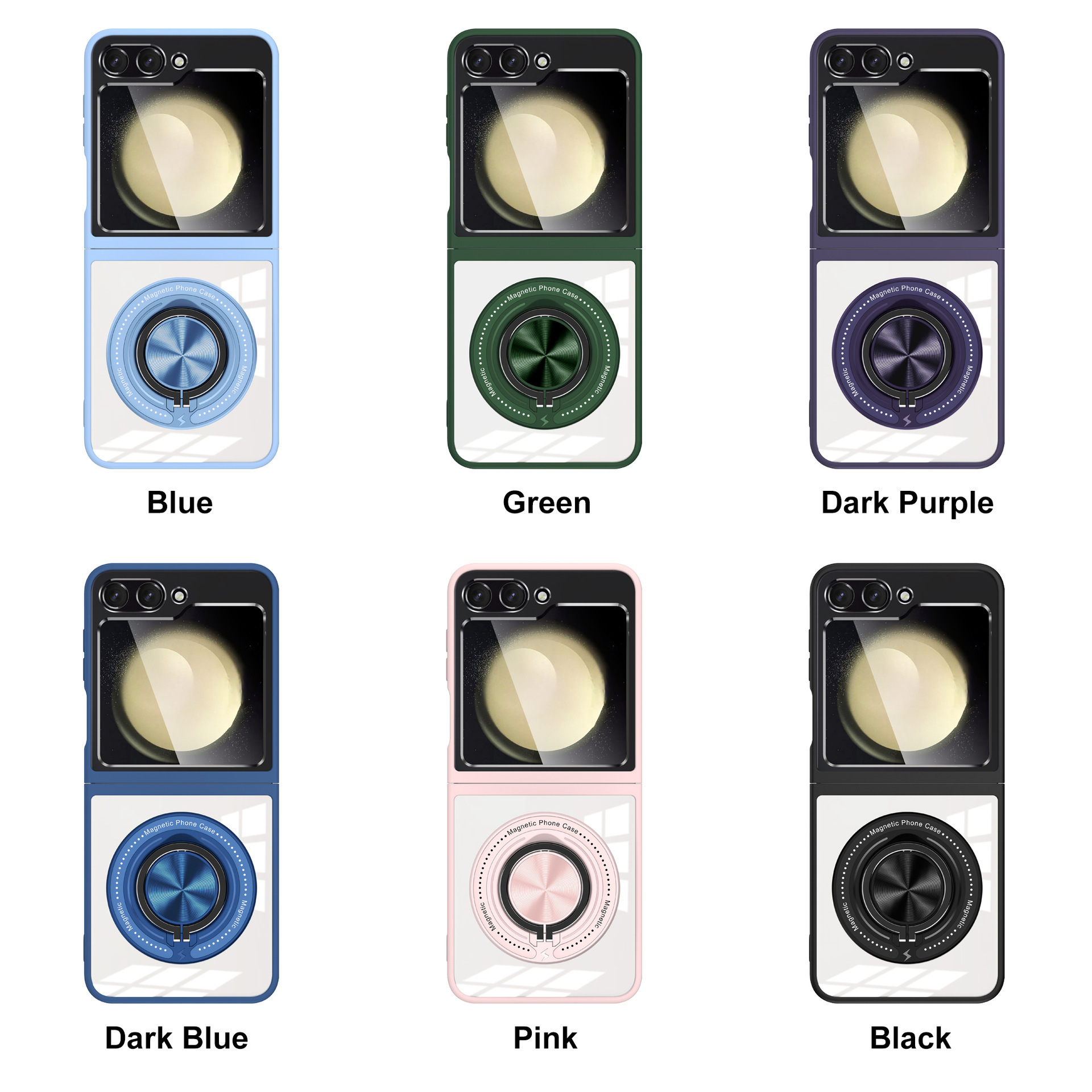 Compatible with Samsung Z Flip 7/6/5 phone case, 360° rotating stand, magnetic wireless charging, transparent drop-proof protective case.