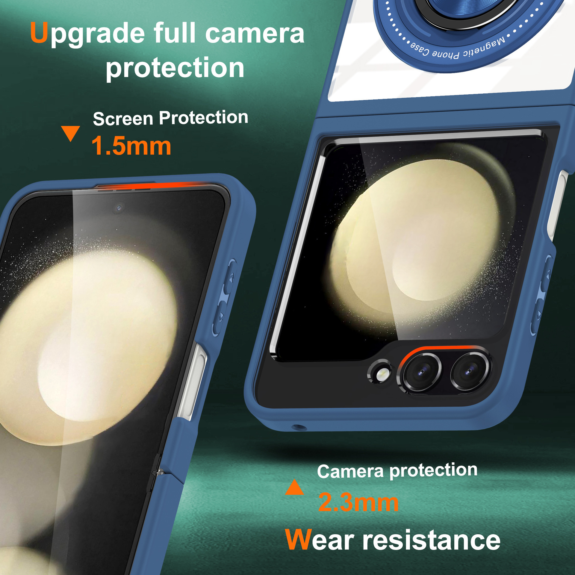 Compatible with Samsung Z Flip 7/6/5 phone case, 360° rotating stand, magnetic wireless charging, transparent drop-proof protective case.