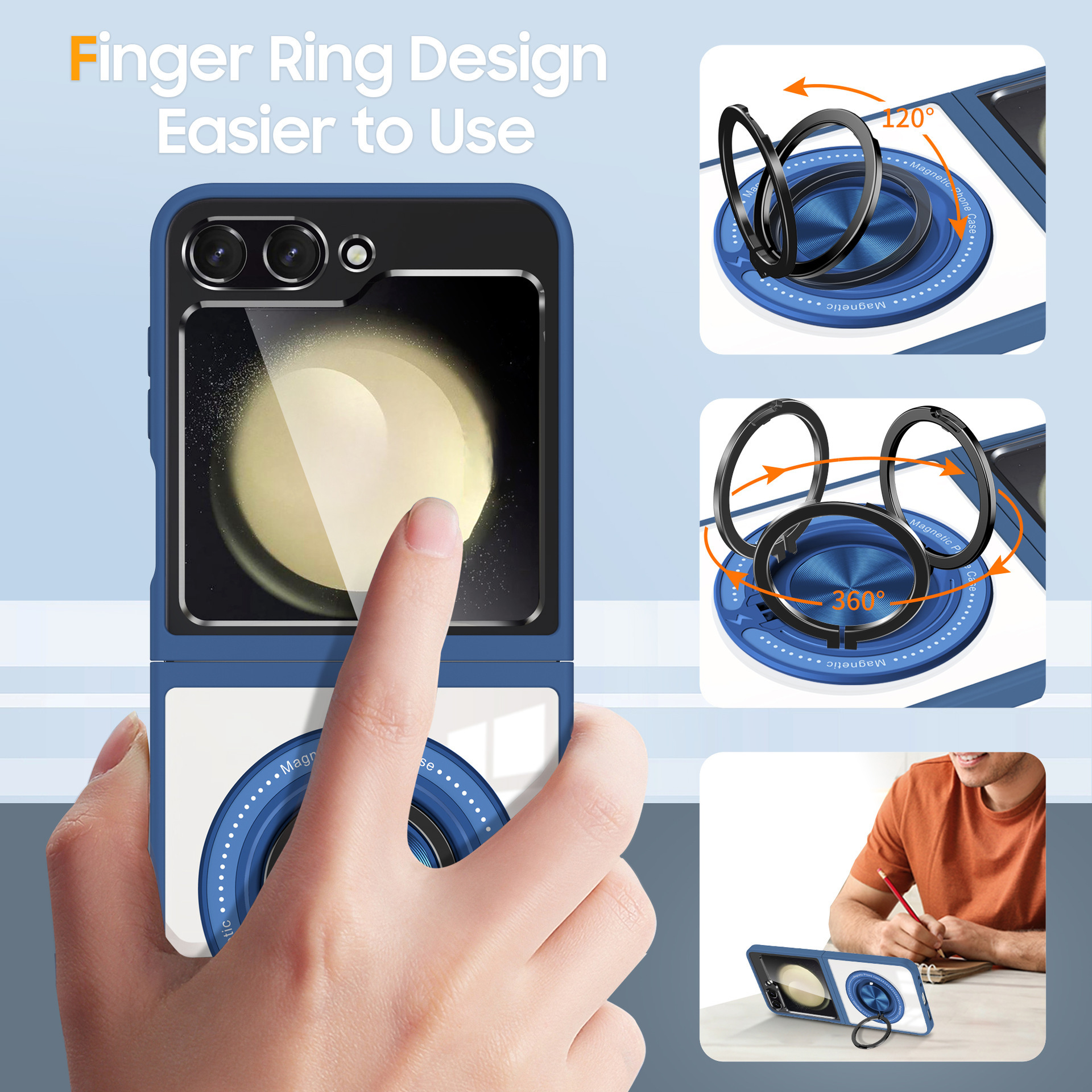 Compatible with Samsung Z Flip 7/6/5 phone case, 360° rotating stand, magnetic wireless charging, transparent drop-proof protective case.