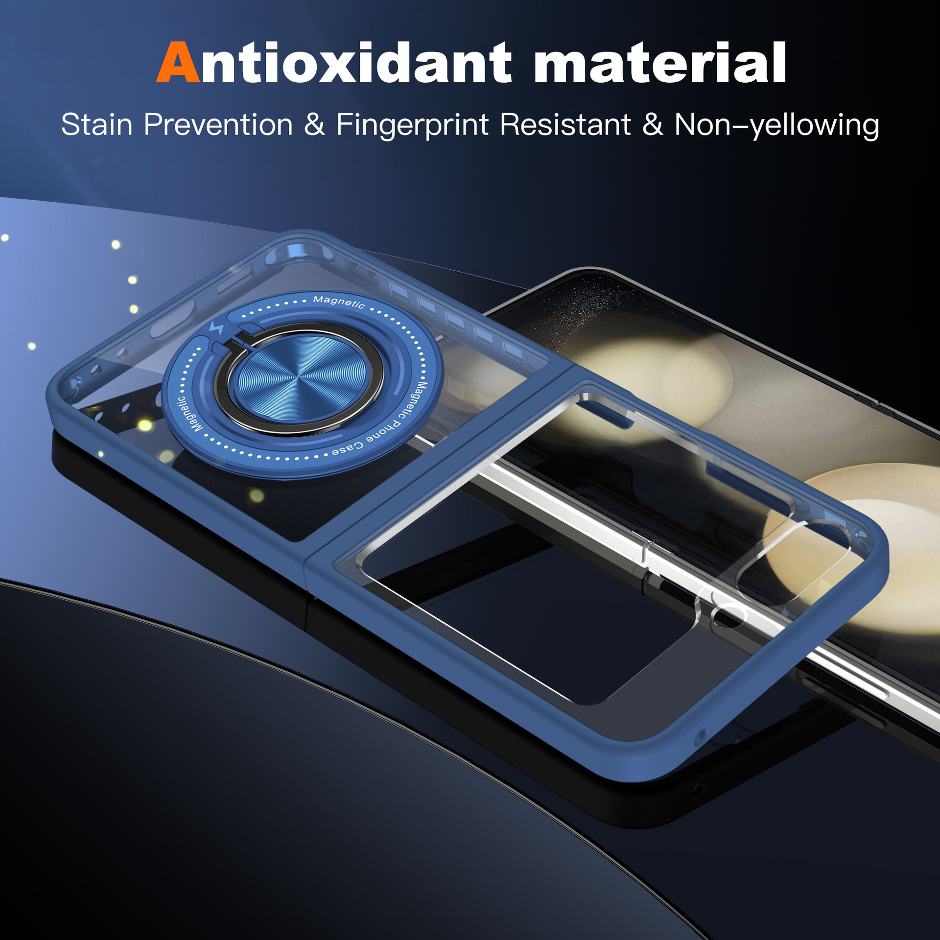 Compatible with Samsung Z Flip 7/6/5 phone case, 360° rotating stand, magnetic wireless charging, transparent drop-proof protective case.