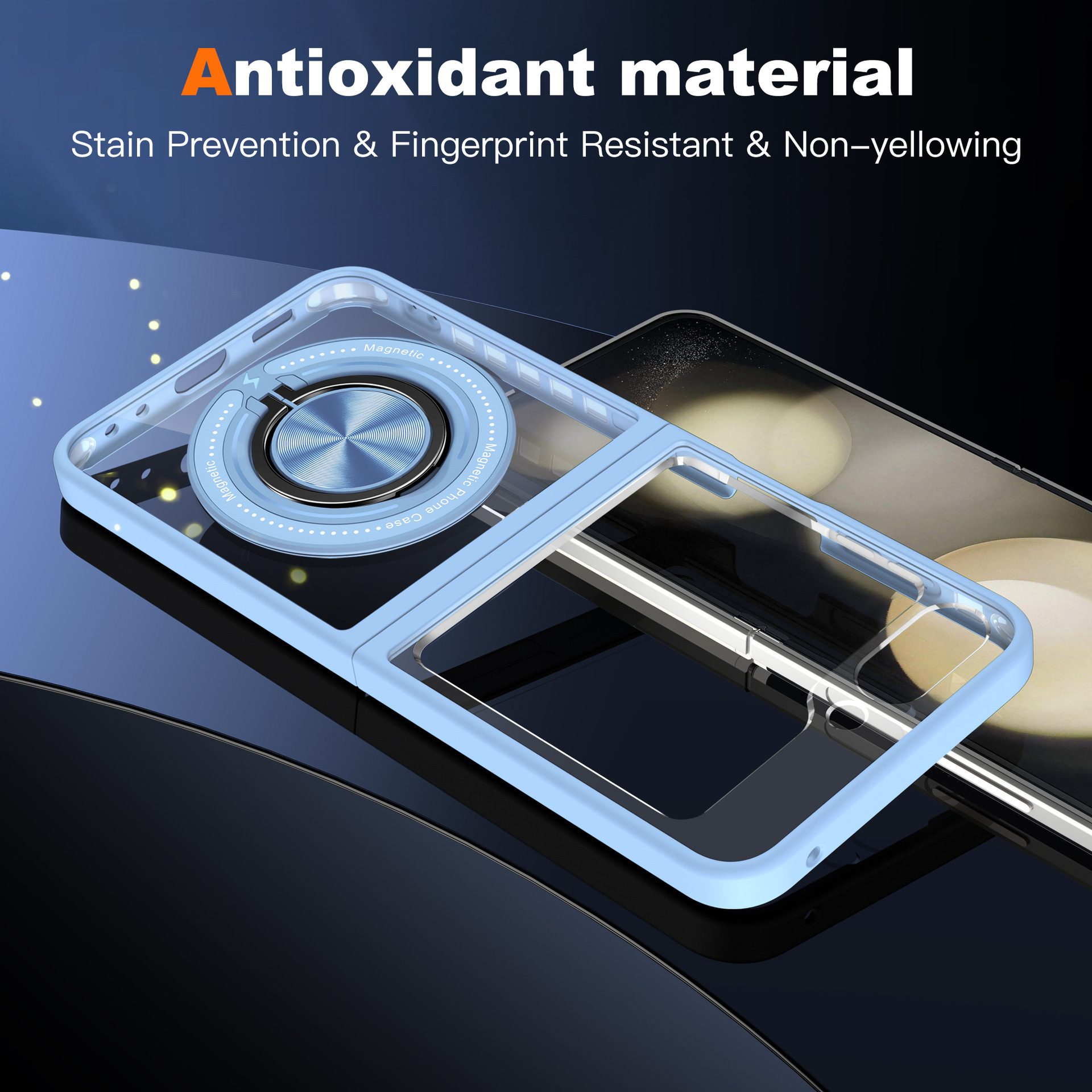 Compatible with Samsung Z Flip 7/6/5 phone case, 360° rotating stand, magnetic wireless charging, transparent drop-proof protective case.