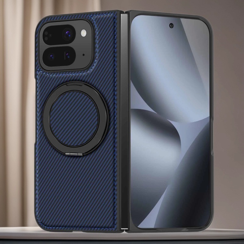 Compatible with Google Pixel 10 Pro Fold phone case, magnetic rotating stand, 9Fold carbon fiber leather textured protective case
