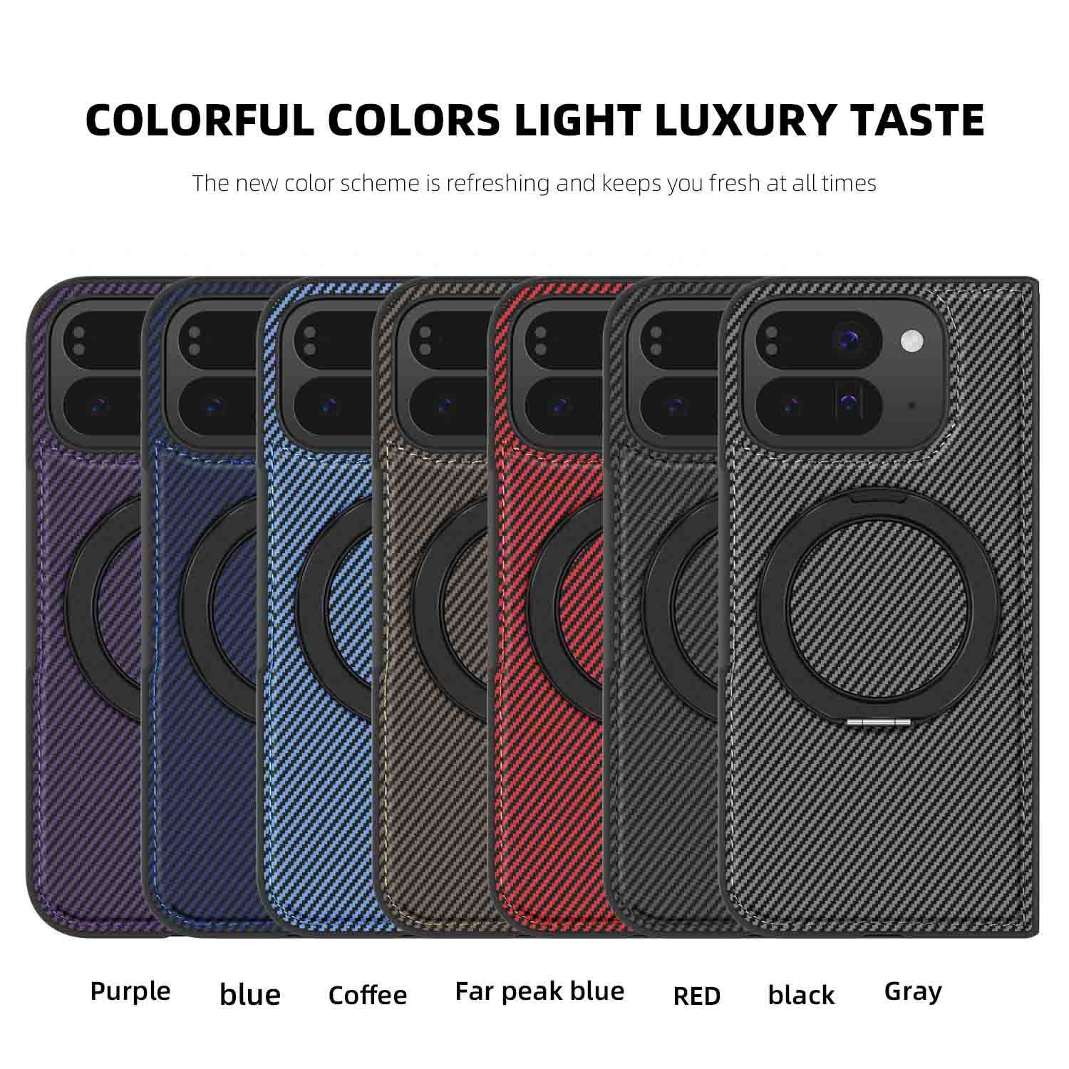Compatible with Google Pixel 10 Pro Fold phone case, magnetic rotating stand, 9Fold carbon fiber leather textured protective case