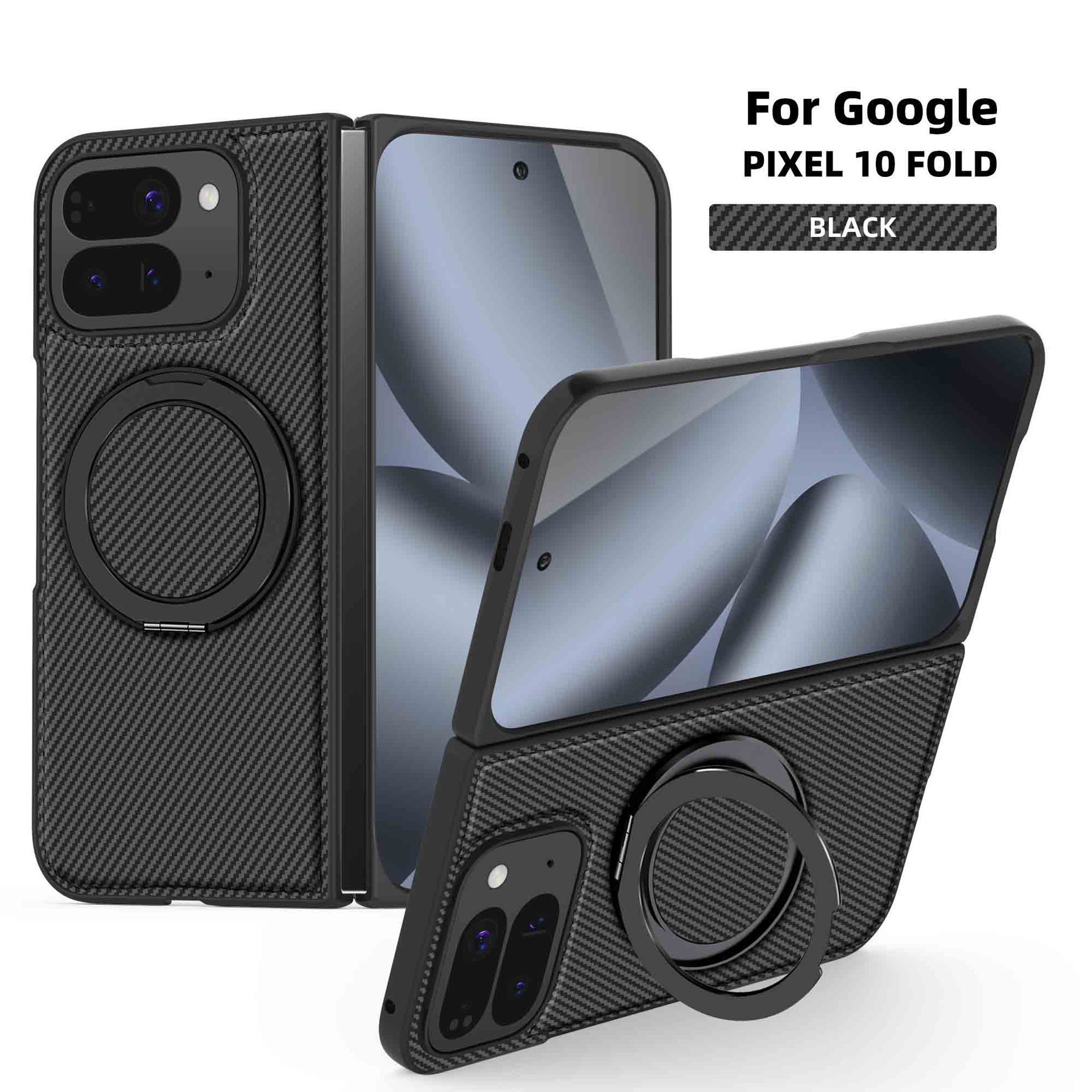 Compatible with Google Pixel 10 Pro Fold phone case, magnetic rotating stand, 9Fold carbon fiber leather textured protective case