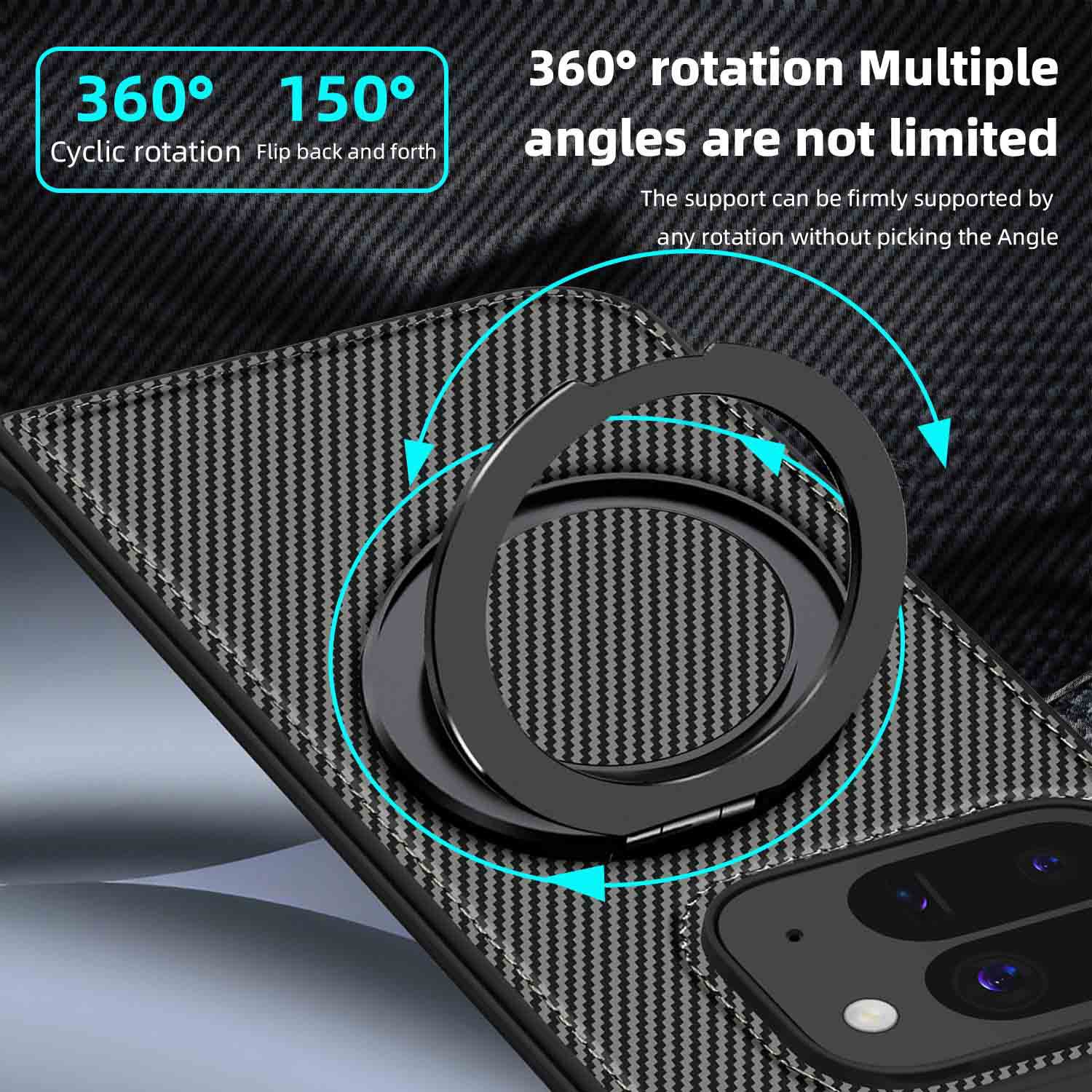 Compatible with Google Pixel 10 Pro Fold phone case, magnetic rotating stand, 9Fold carbon fiber leather textured protective case