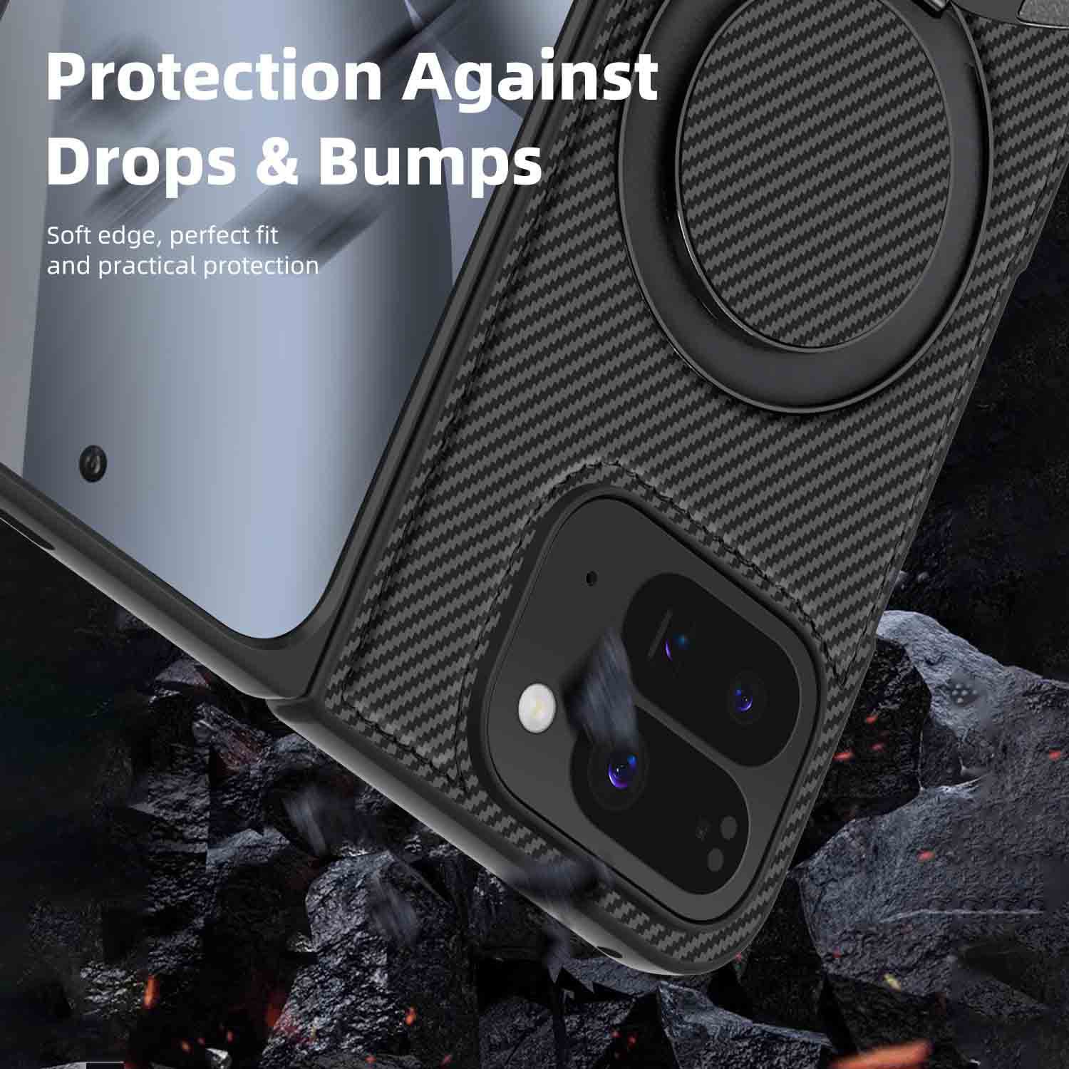 Compatible with Google Pixel 10 Pro Fold phone case, magnetic rotating stand, 9Fold carbon fiber leather textured protective case