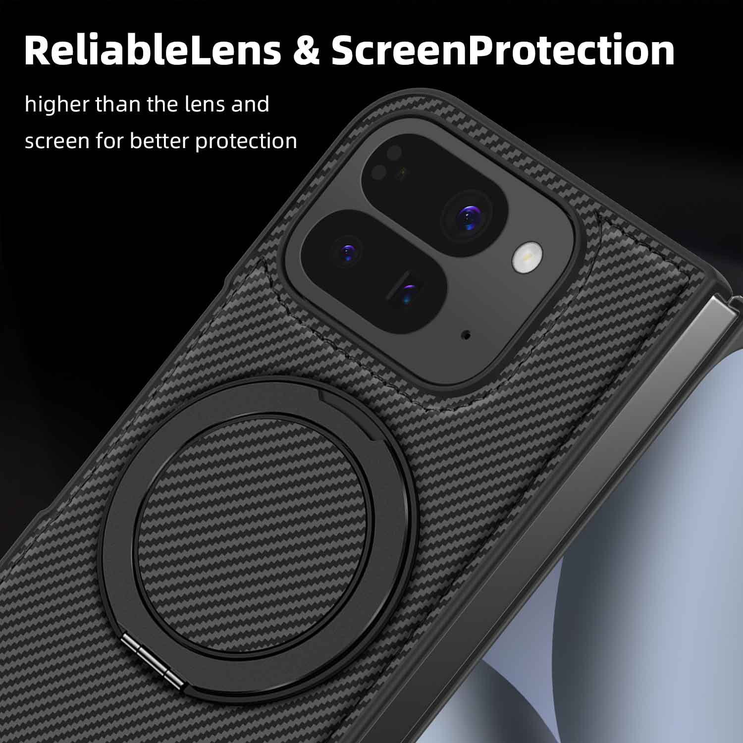 Compatible with Google Pixel 10 Pro Fold phone case, magnetic rotating stand, 9Fold carbon fiber leather textured protective case