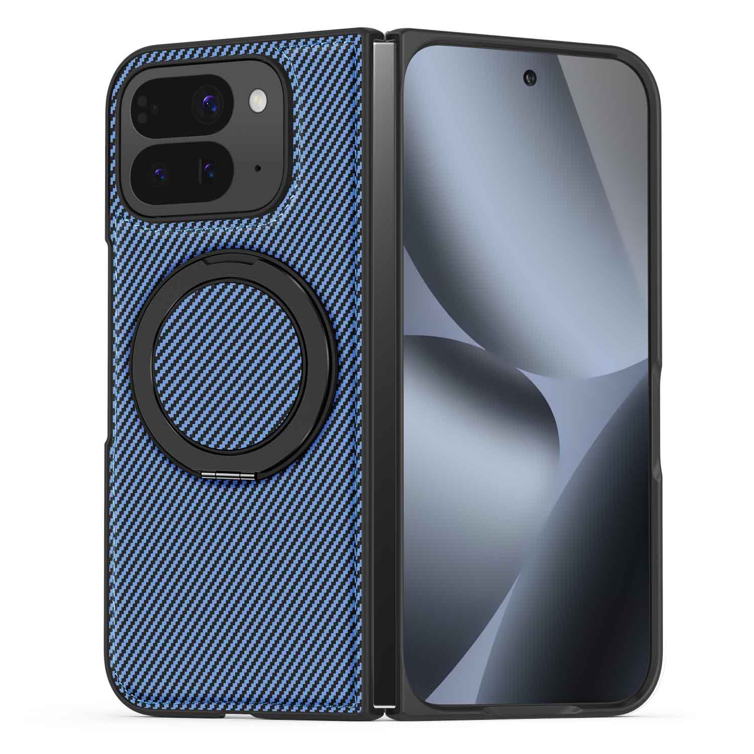 Compatible with Google Pixel 10 Pro Fold phone case, magnetic rotating stand, 9Fold carbon fiber leather textured protective case