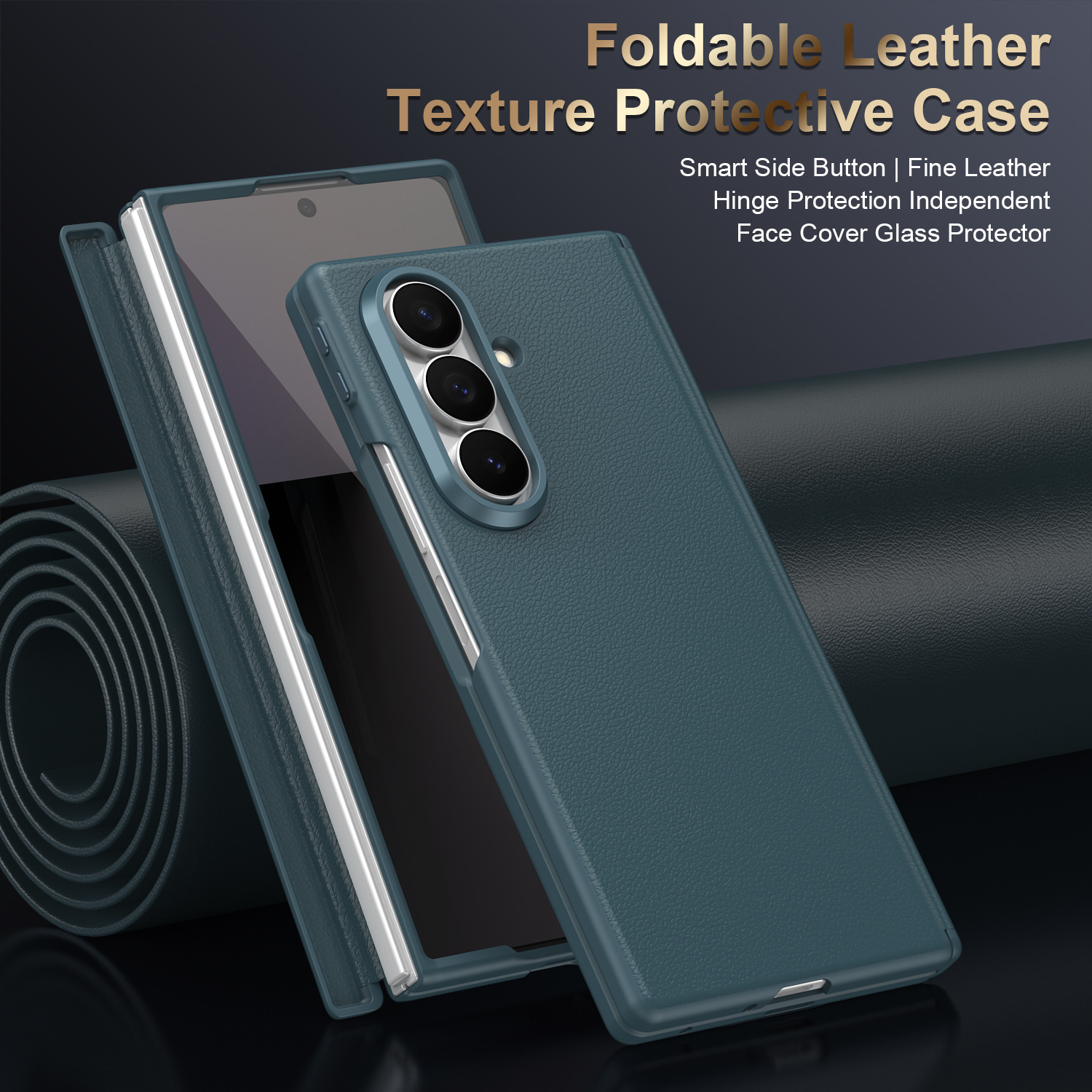 Compatible with Samsung Z Fold8U phone case 7/6 smart shortcut keys vegan leather 5/4 case film hinge full coverage protection