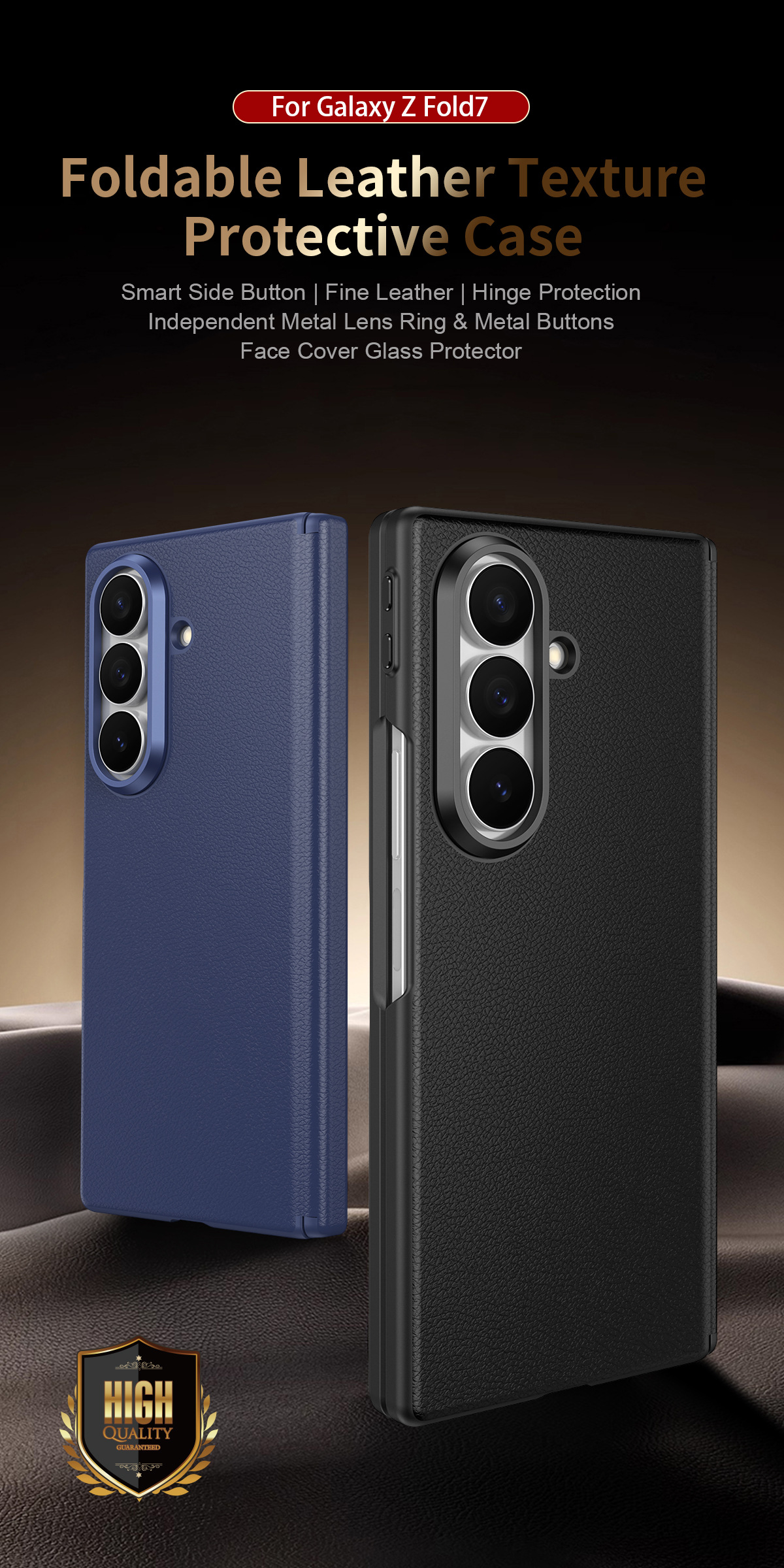Compatible with Samsung Z Fold8U phone case 7/6 smart shortcut keys vegan leather 5/4 case film hinge full coverage protection