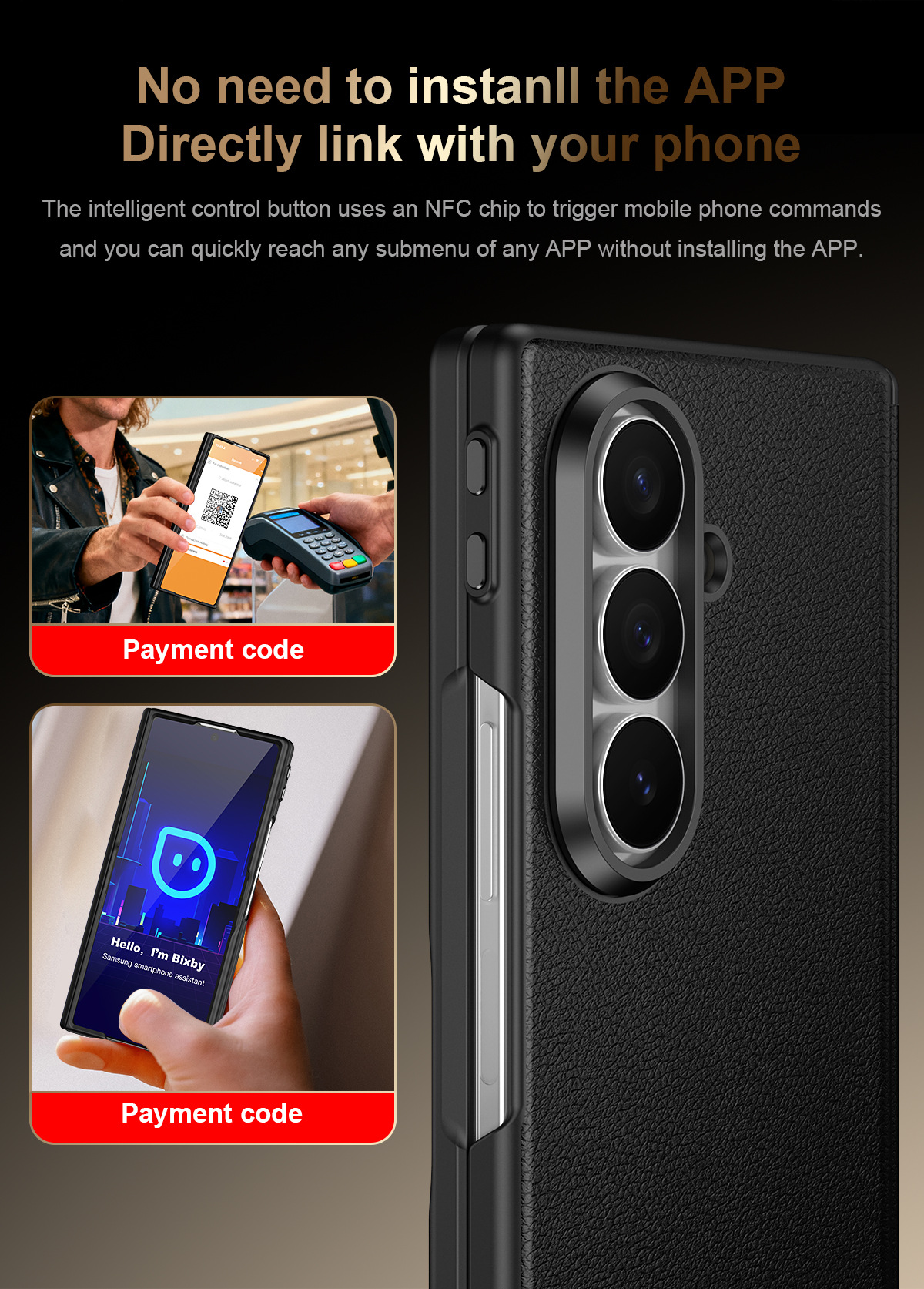 Compatible with Samsung Z Fold8U phone case 7/6 smart shortcut keys vegan leather 5/4 case film hinge full coverage protection