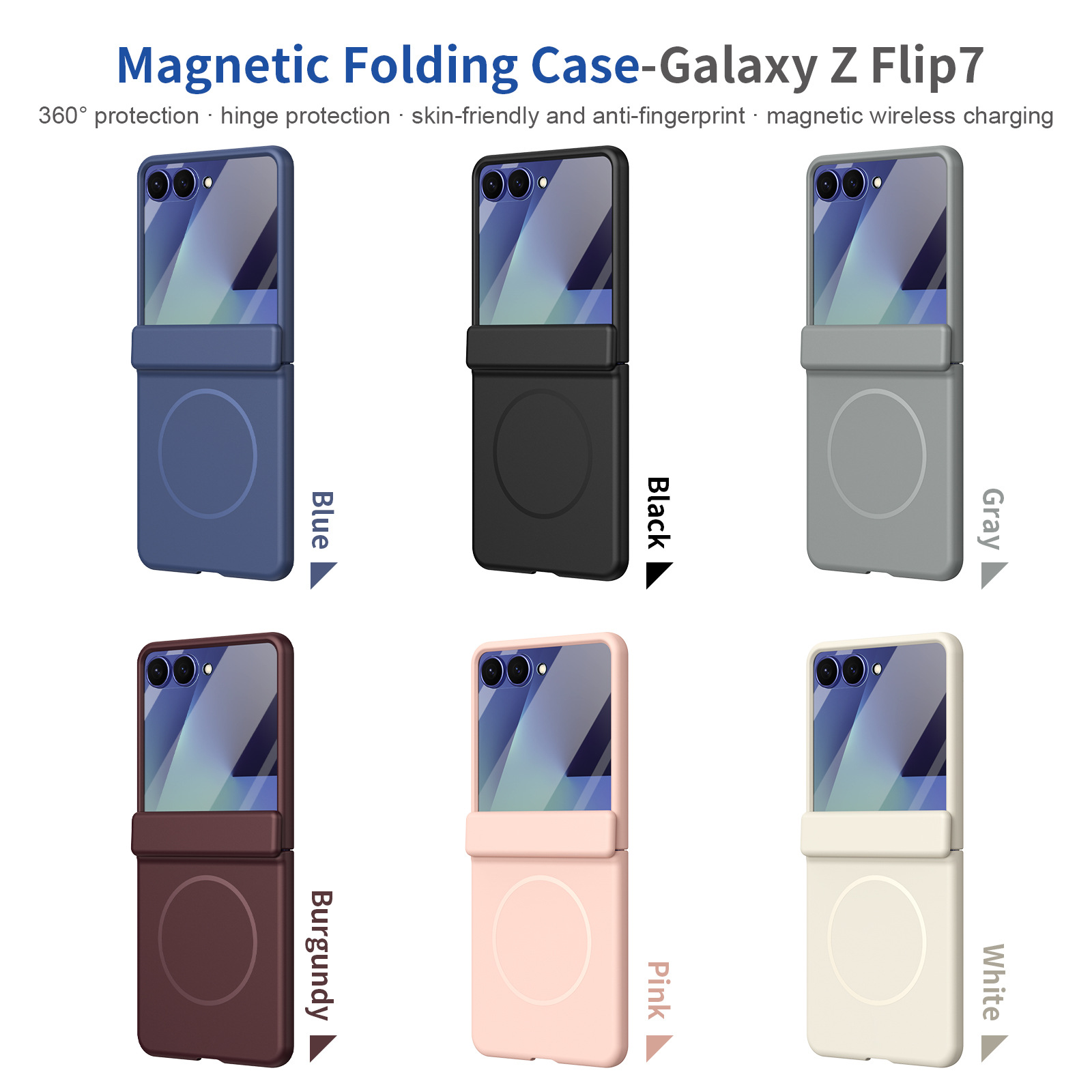 Compatible with Samsung ZFlip 8/7 phone case, 6/5cm wireless charging, magnetic clasp, central axis case, full coverage, 4/3cm ultra-thin protective case.