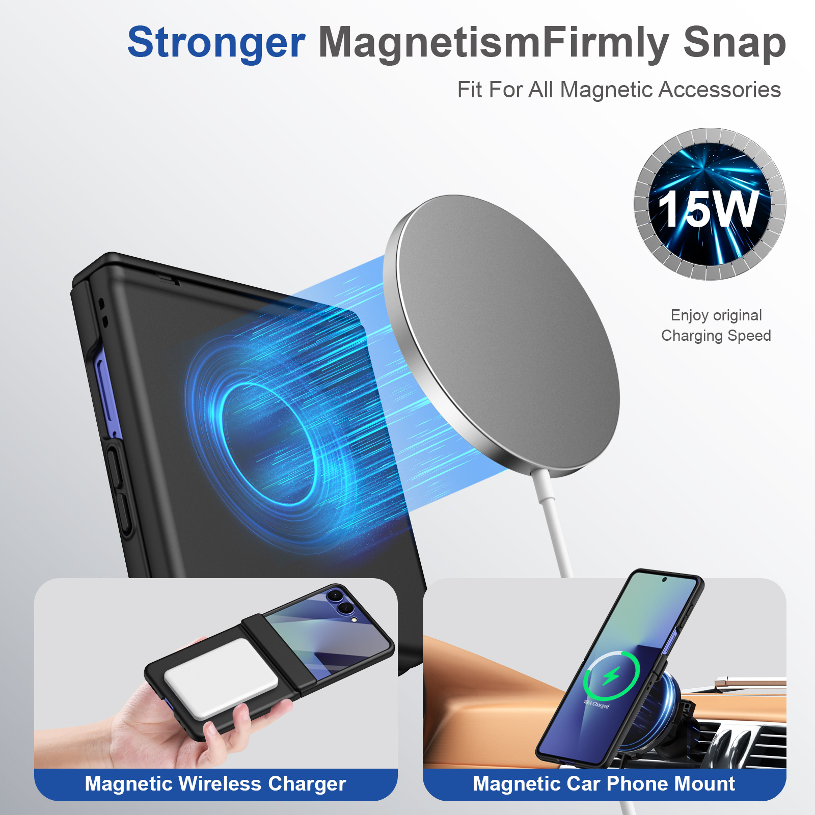 Compatible with Samsung ZFlip 8/7 phone case, 6/5cm wireless charging, magnetic clasp, central axis case, full coverage, 4/3cm ultra-thin protective case.