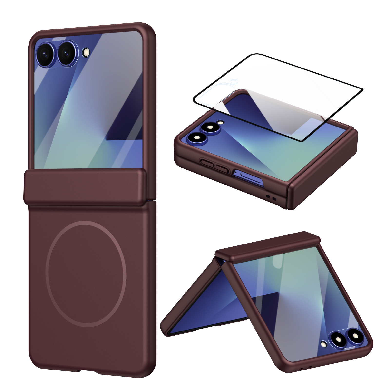 Compatible with Samsung ZFlip 8/7 phone case, 6/5cm wireless charging, magnetic clasp, central axis case, full coverage, 4/3cm ultra-thin protective case.