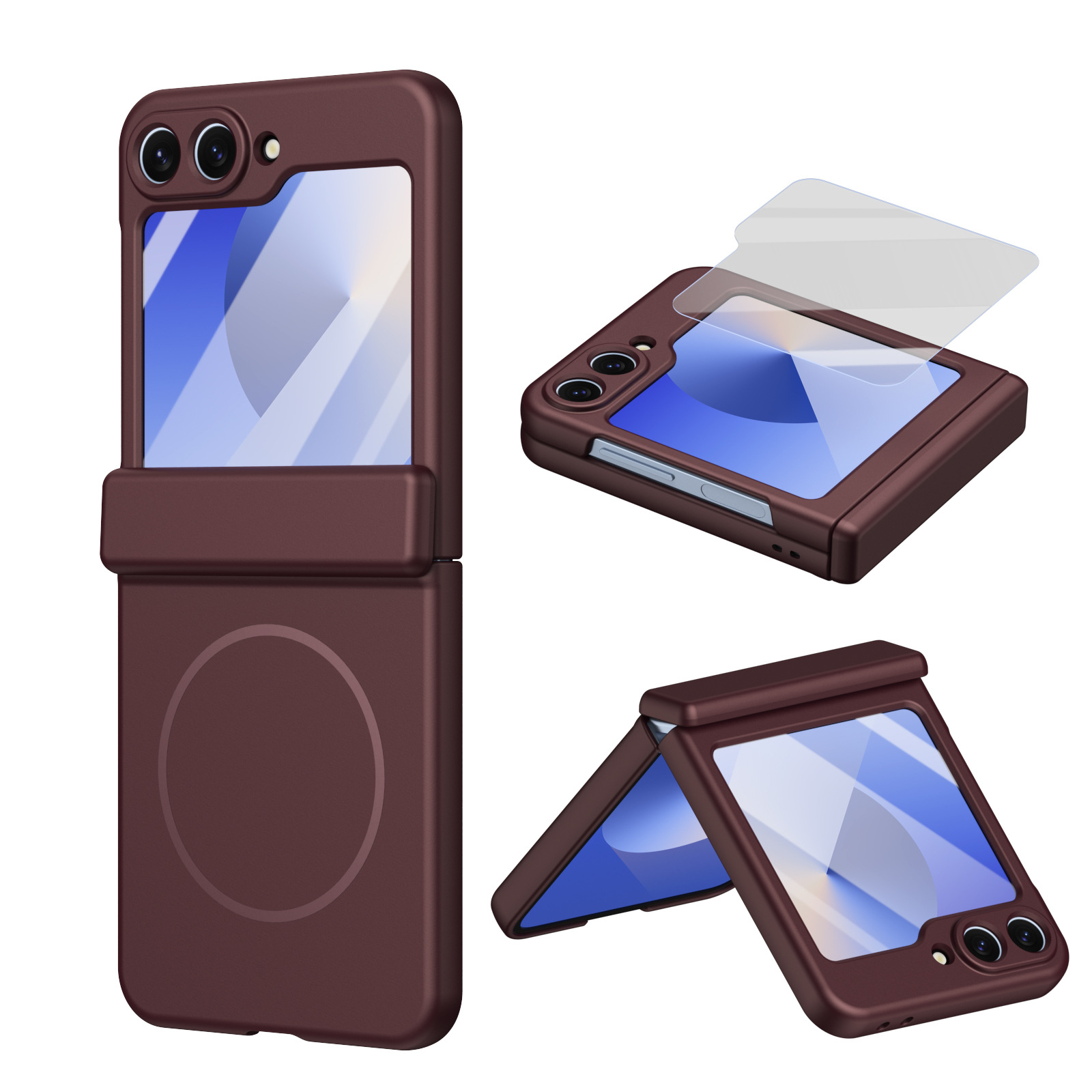 Compatible with Samsung ZFlip 8/7 phone case, 6/5cm wireless charging, magnetic clasp, central axis case, full coverage, 4/3cm ultra-thin protective case.