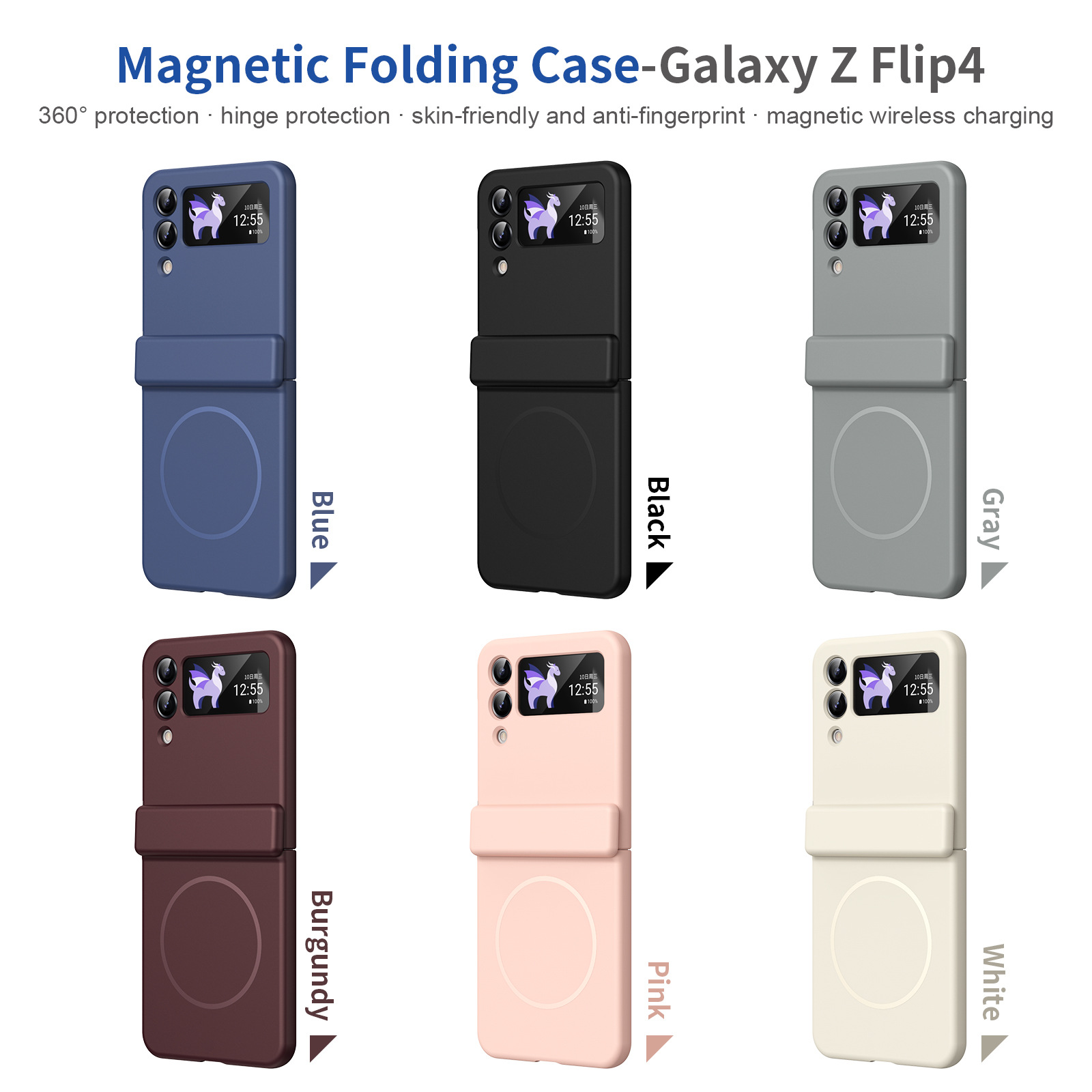 Compatible with Samsung ZFlip 8/7 phone case, 6/5cm wireless charging, magnetic clasp, central axis case, full coverage, 4/3cm ultra-thin protective case.