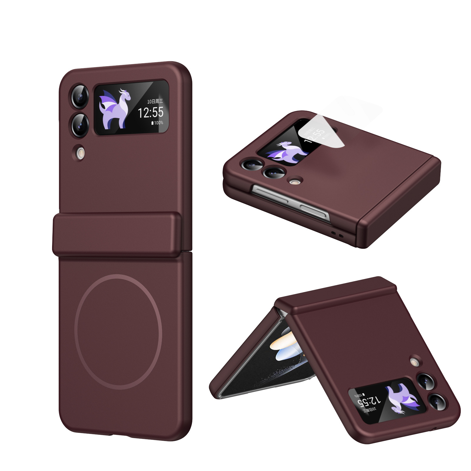 Compatible with Samsung ZFlip 8/7 phone case, 6/5cm wireless charging, magnetic clasp, central axis case, full coverage, 4/3cm ultra-thin protective case.