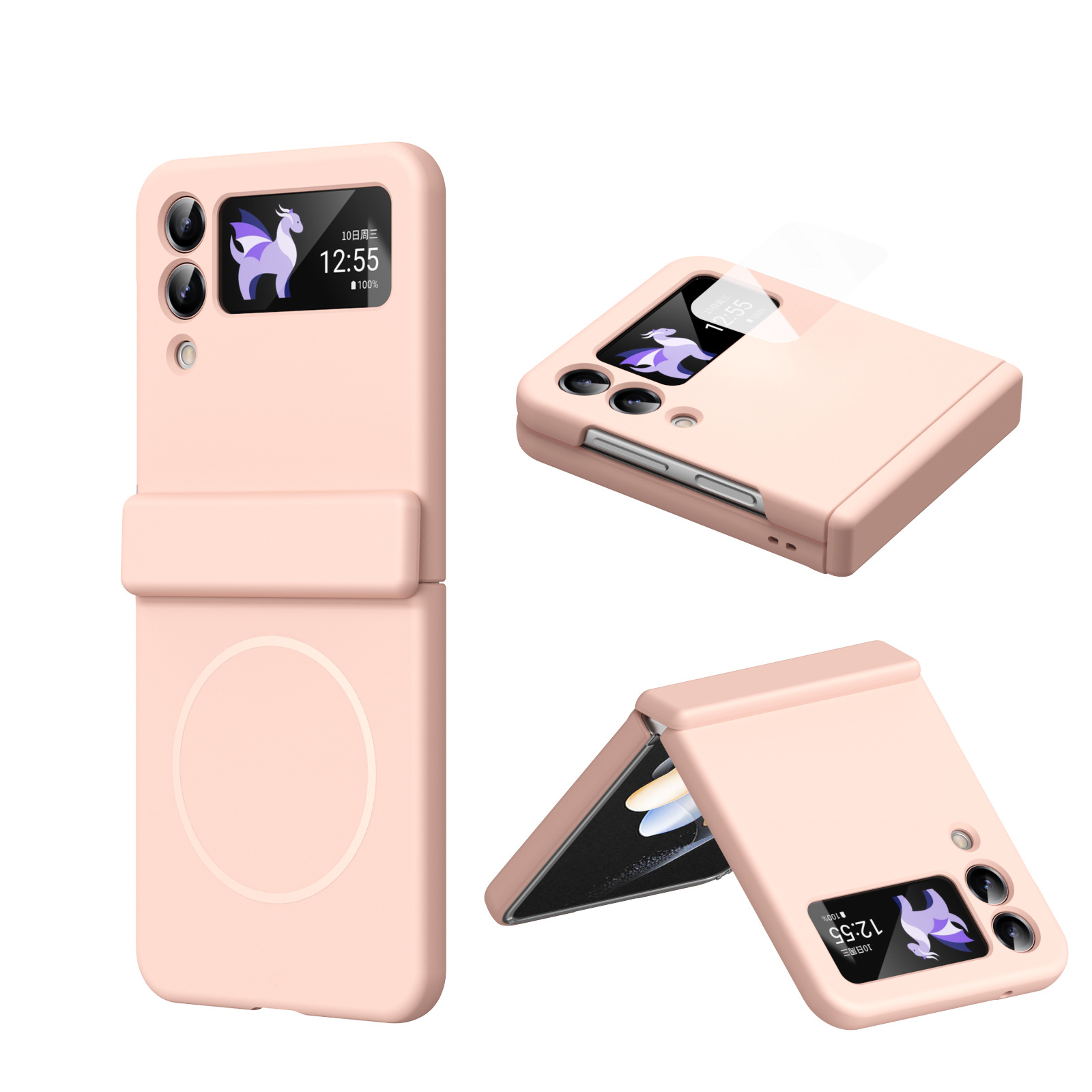 Compatible with Samsung ZFlip 8/7 phone case, 6/5cm wireless charging, magnetic clasp, central axis case, full coverage, 4/3cm ultra-thin protective case.