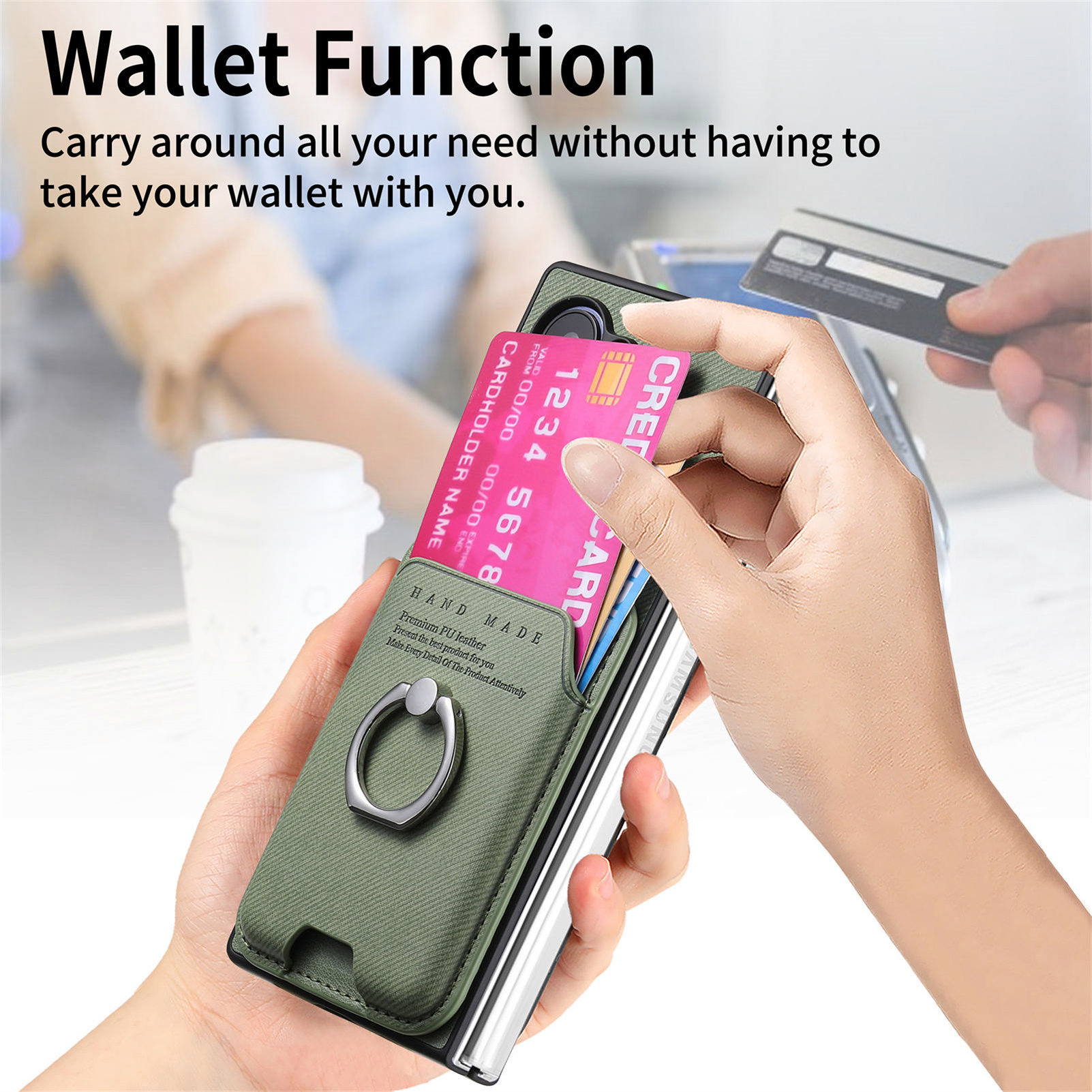 Compatible with Samsung Z Fold7/6/5 phone cases, 4/3 magnetic card holder, ring holder, and Honor V5 vegan leather protective case.