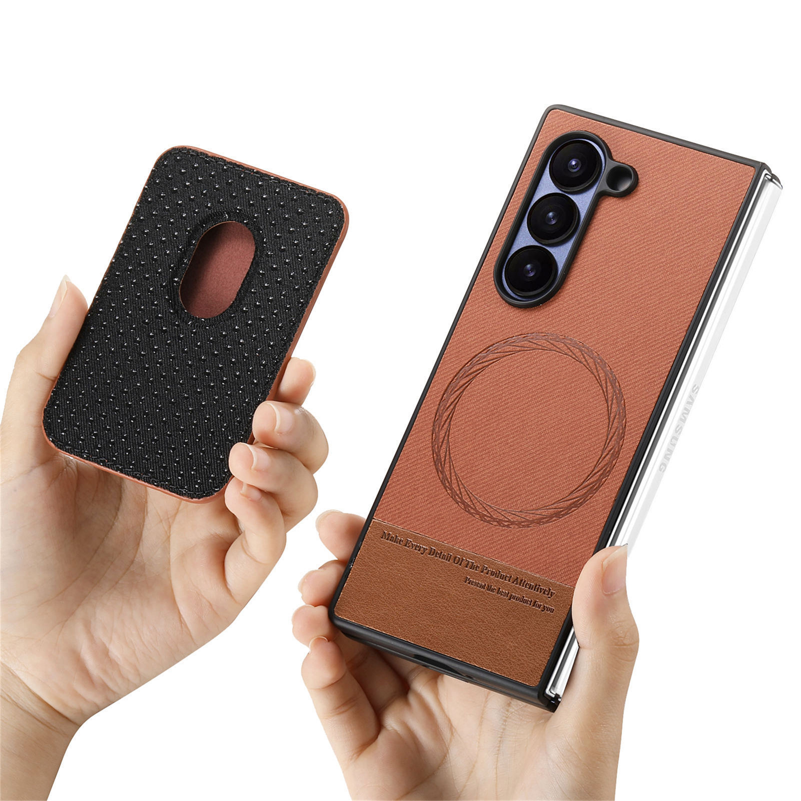Compatible with Samsung Z Fold7/6/5 phone cases, 4/3 magnetic card holder, ring holder, and Honor V5 vegan leather protective case.