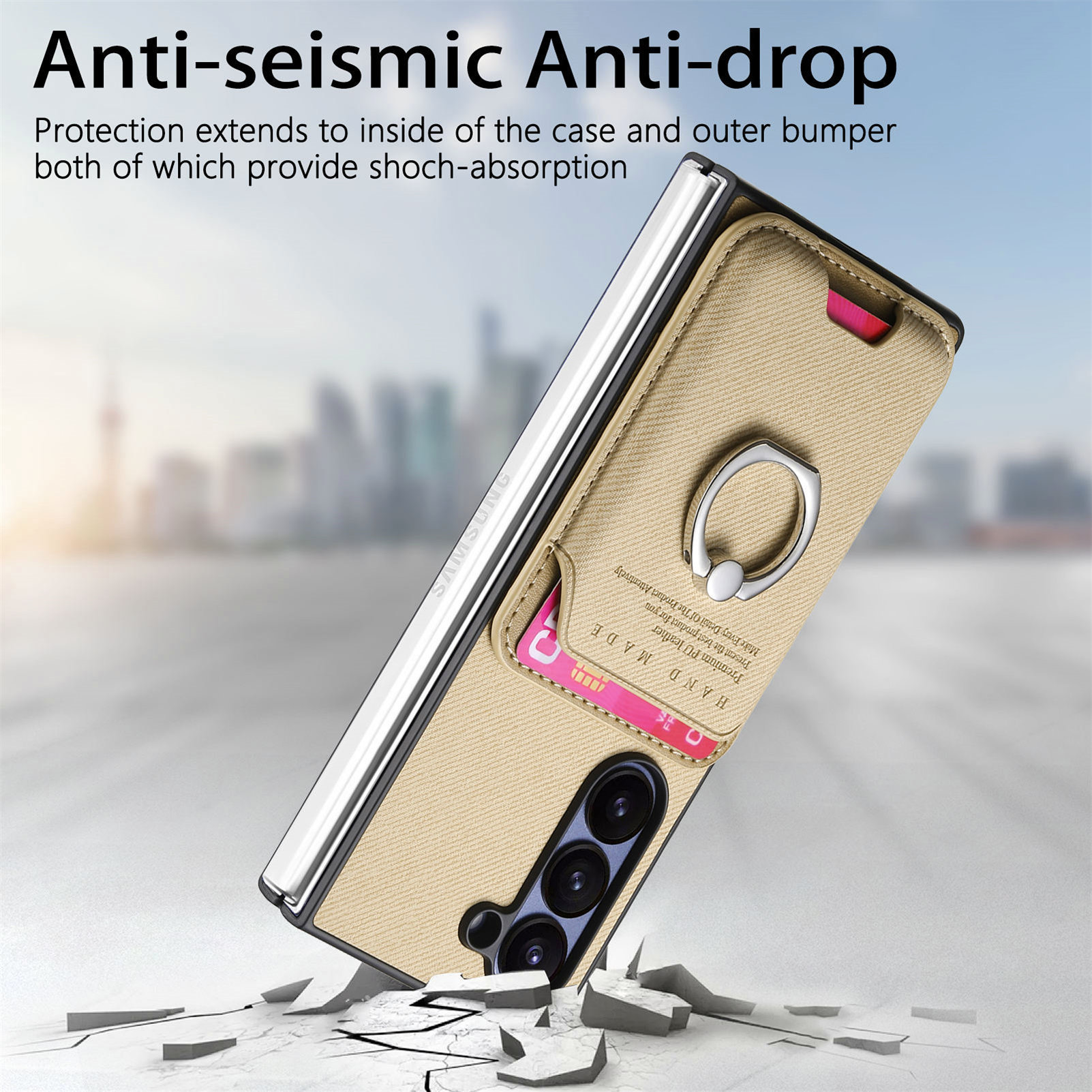 Compatible with Samsung Z Fold7/6/5 phone cases, 4/3 magnetic card holder, ring holder, and Honor V5 vegan leather protective case.