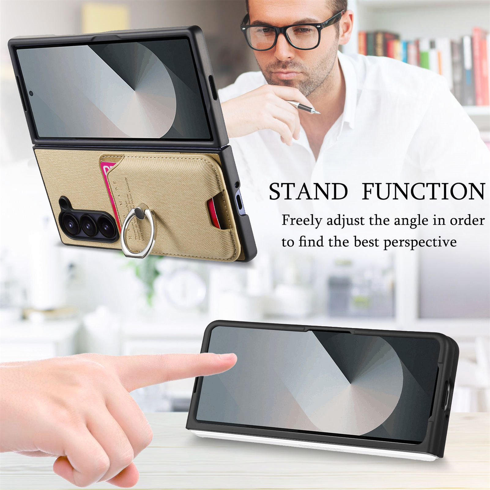 Compatible with Samsung Z Fold7/6/5 phone cases, 4/3 magnetic card holder, ring holder, and Honor V5 vegan leather protective case.