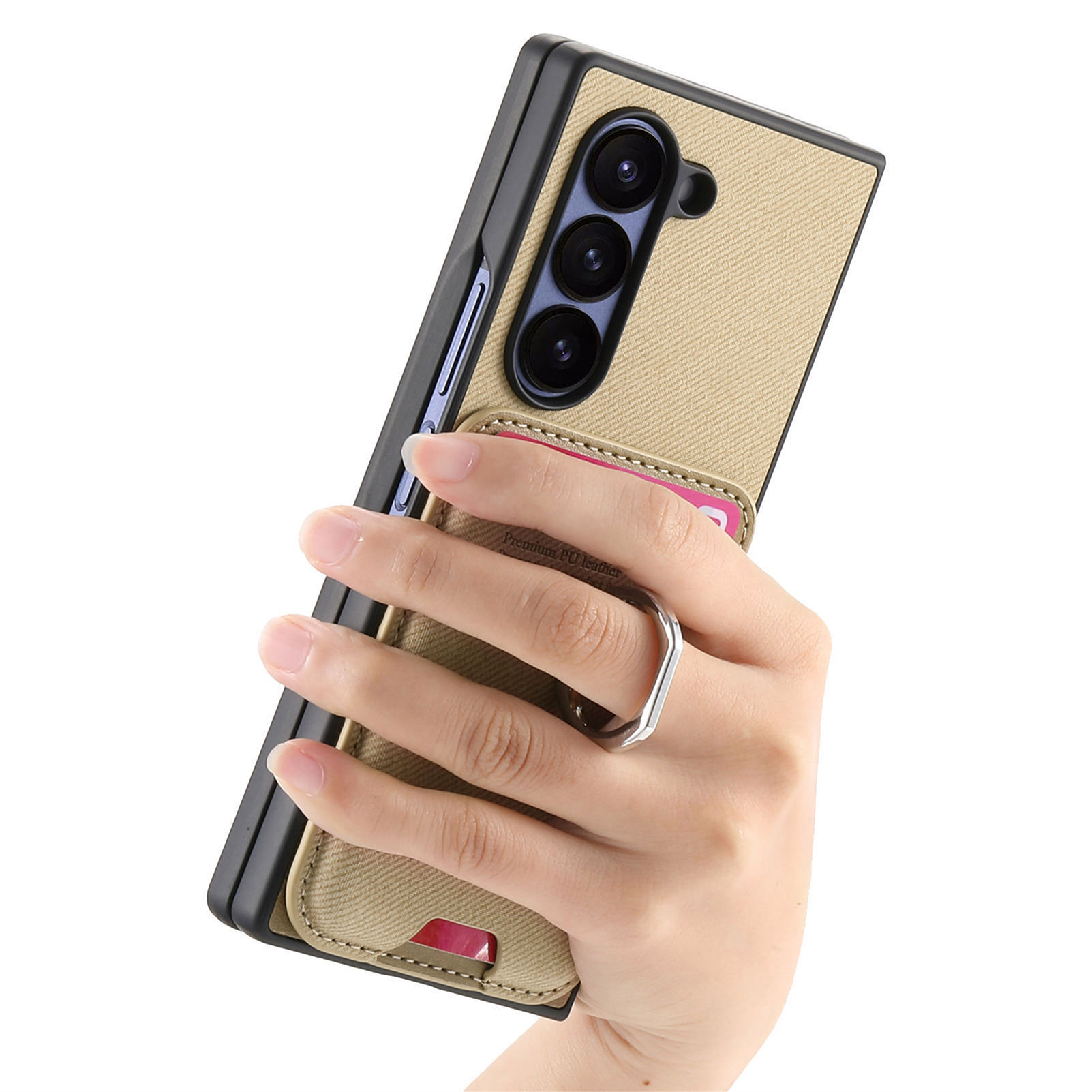 Compatible with Samsung Z Fold7/6/5 phone cases, 4/3 magnetic card holder, ring holder, and Honor V5 vegan leather protective case.