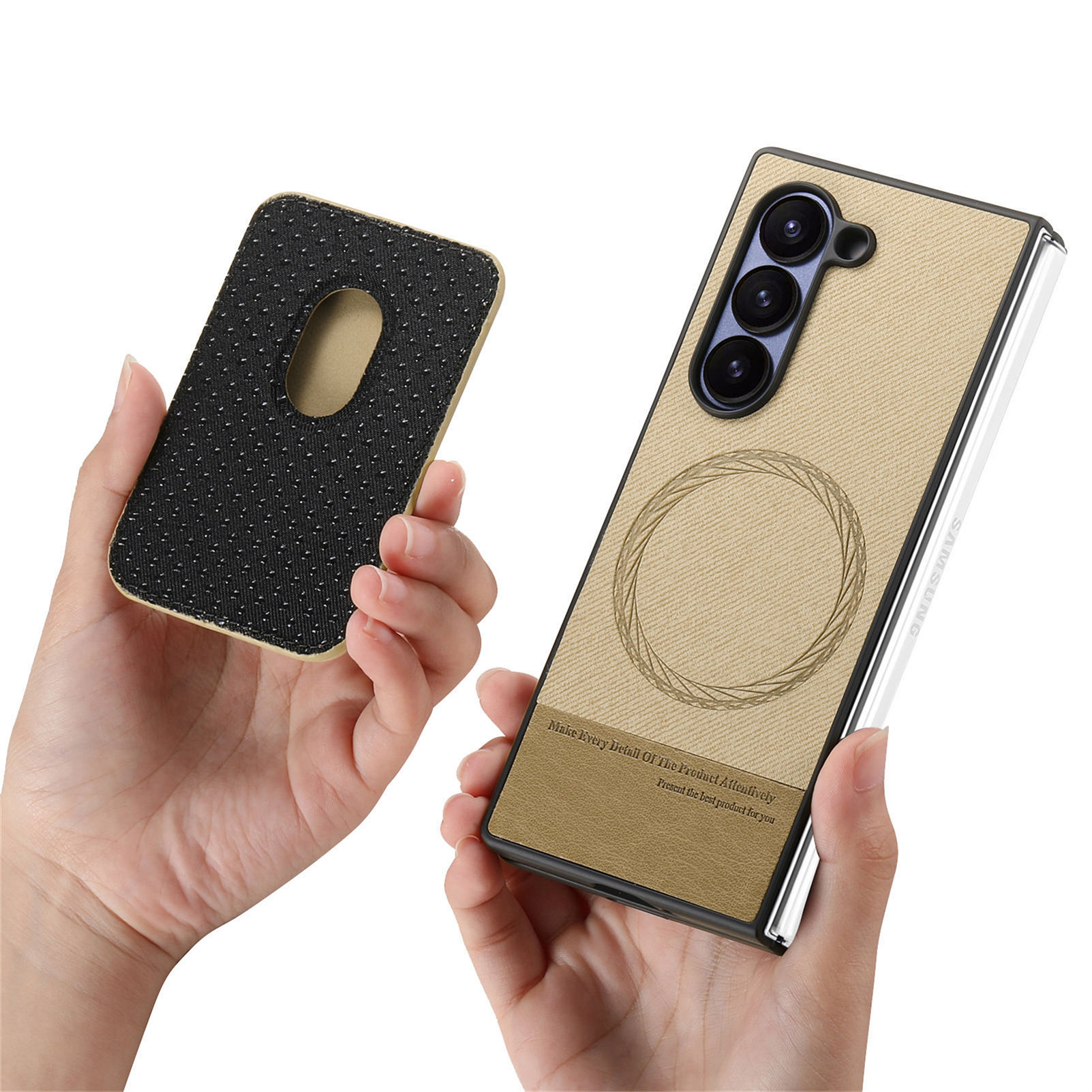 Compatible with Samsung Z Fold7/6/5 phone cases, 4/3 magnetic card holder, ring holder, and Honor V5 vegan leather protective case.